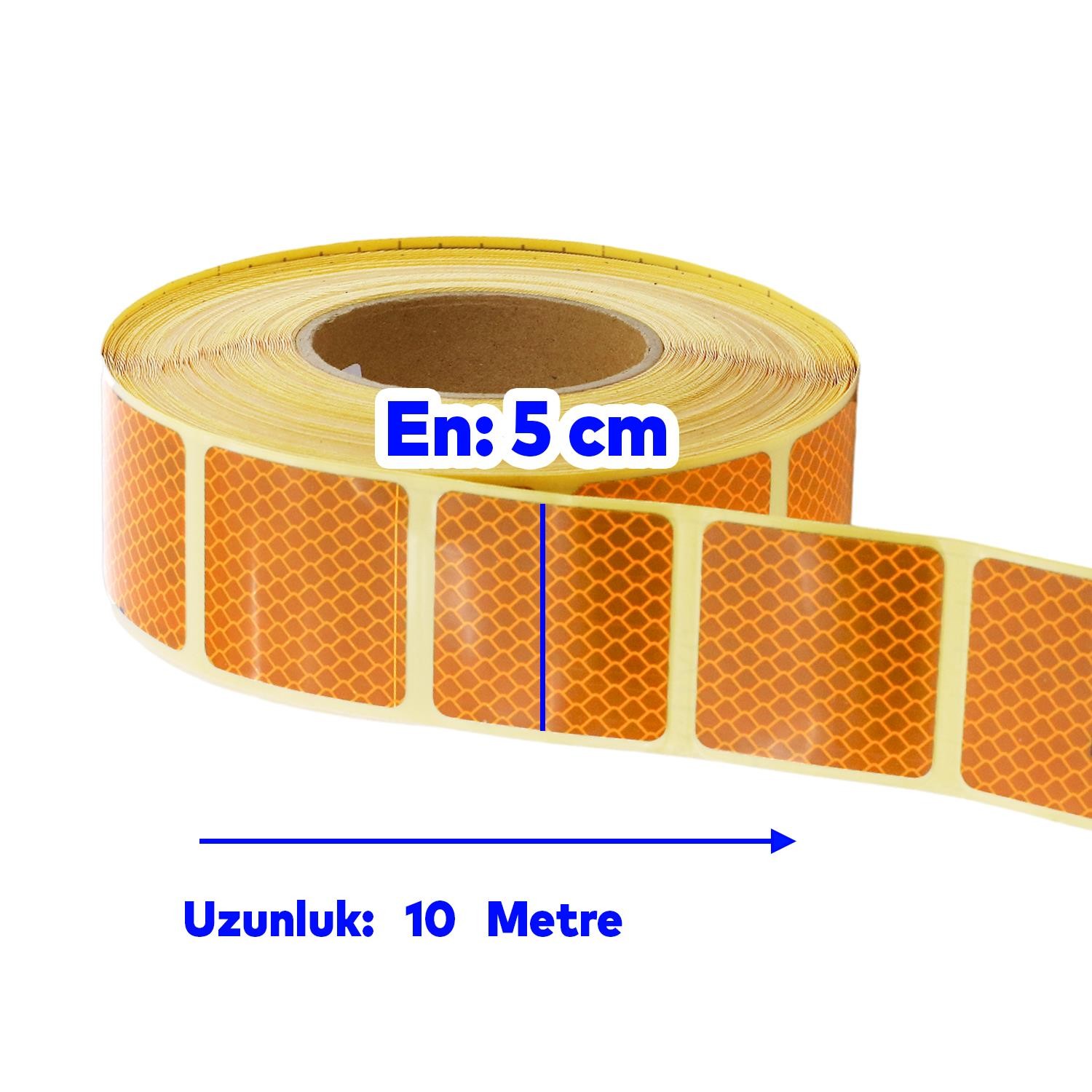 Tüvtürk Onaylı Sarı Kesik Reflektörlü Bant Gece Parlayan En 5 cm 10 Mt İkaz Fosforlu Reflektif