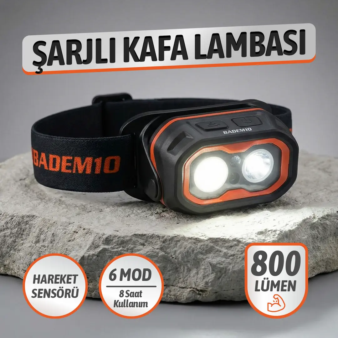Şarjlı Kafa Lambası 800 Lümen 6 Farklı Mod Bahçe Sulama Tamirat ve