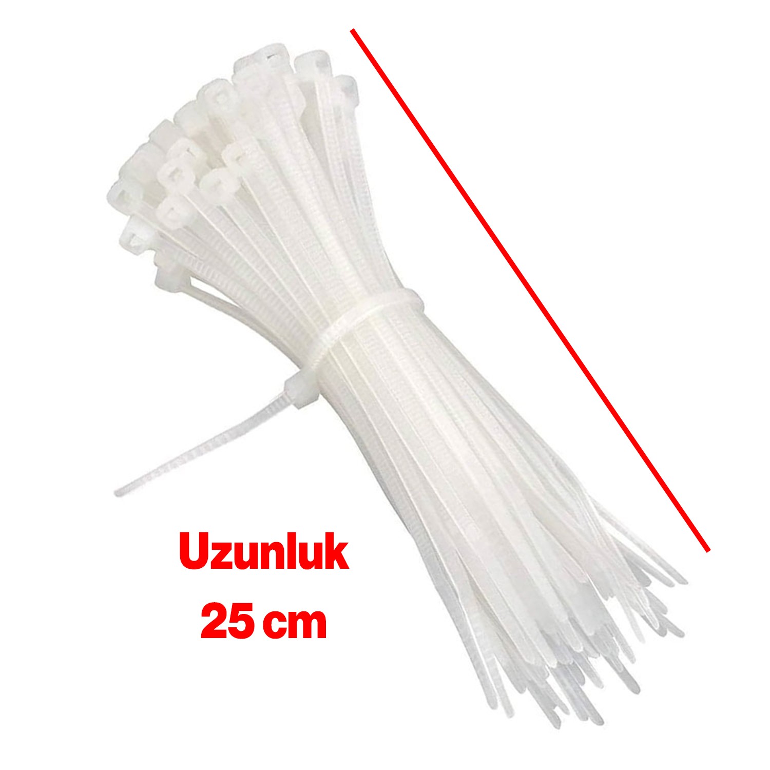 100 Adet Cırt Kelepçe 4,8x250 mm Plastik Beyaz Renk Zip Kablo Bağı Çok Amaçlı Bağlama