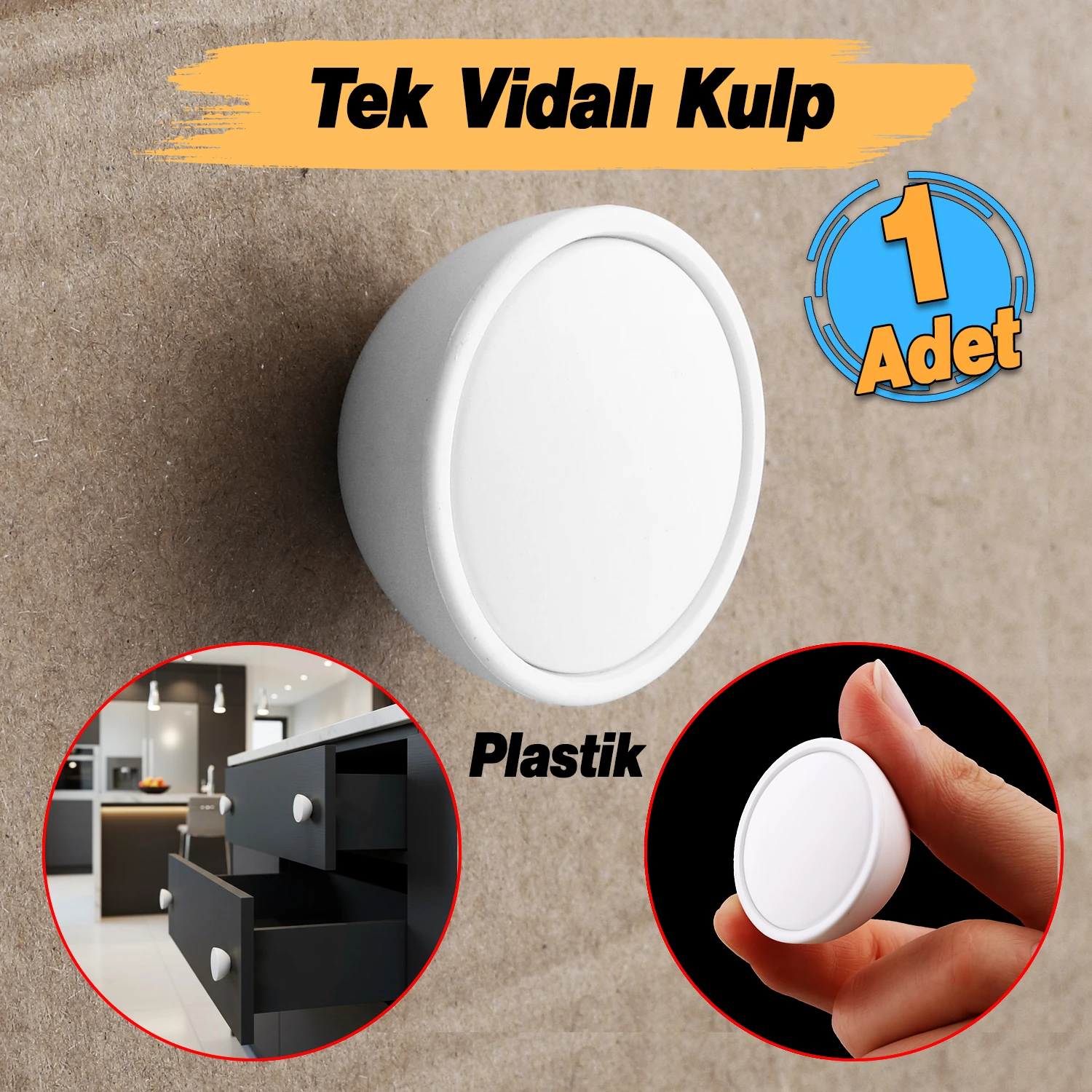 Tek Vidalı Beyaz Renk Piyano Polimer Düğme Kulp Bombeli Dolap Mobilya Dolap Çekmece Kulpu Kulbu