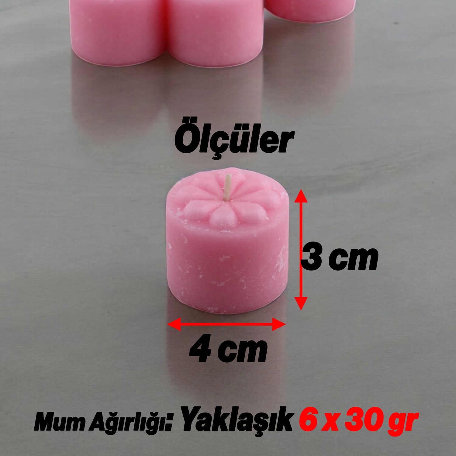 Baton Mum Mini 6'lı Pembe Silindir Dekoratif Mumu Kandil Hediyelik Fitilli Mumlar Şamdan Kokusuz