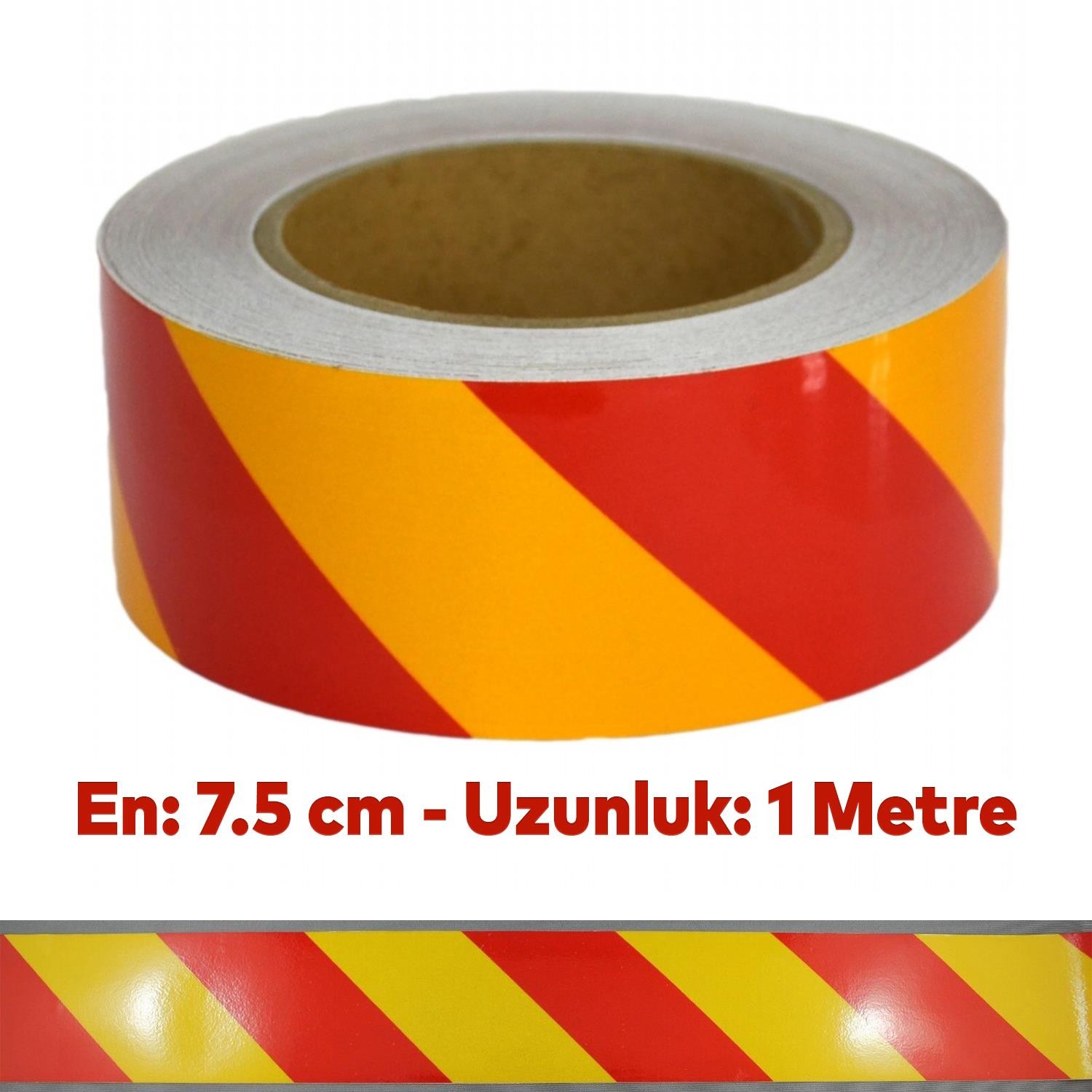 Reflektörlü Yapışkanlı Parlayan Fosfor Sarı Kırmızı Reflektif Düz Şerit Bant 7.5 cm 1 Mt İkaz Bandı