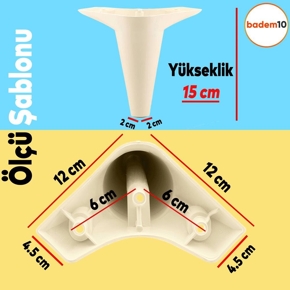 Aspen Lüks Mobilya Kanepe Sehpa TV Ünitesi Koltuk Ayağı 15 cm Krem Baza Ayak (4 Adet)