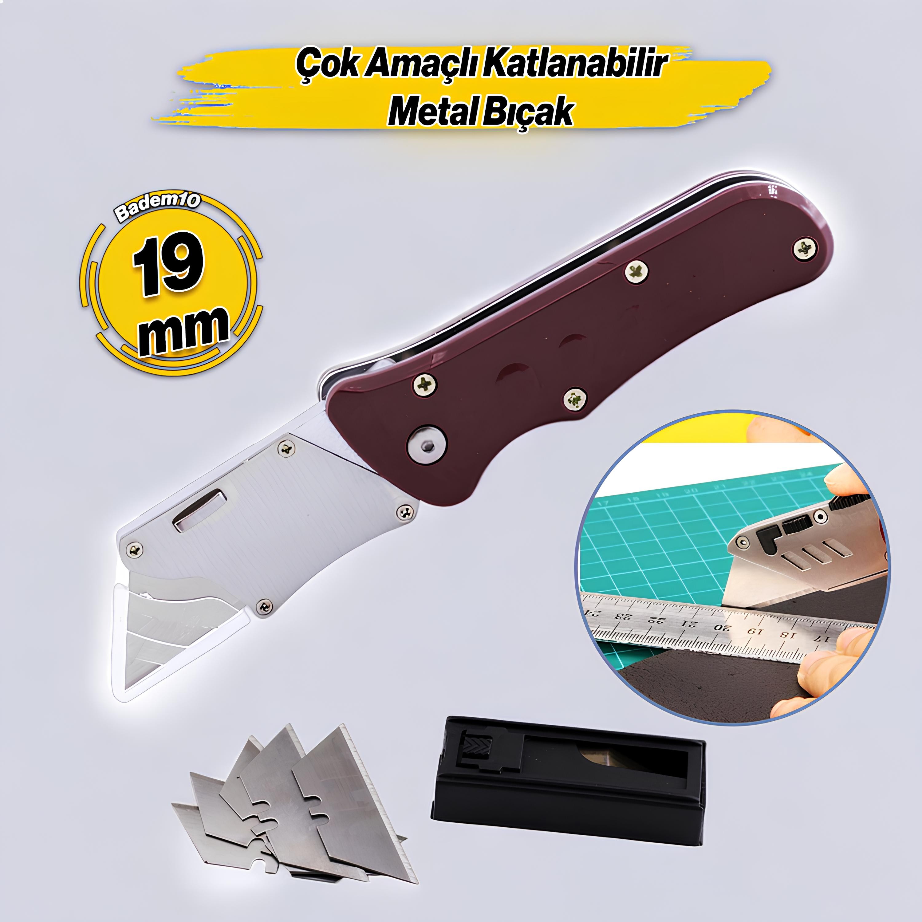 Çok Amaçlı Metal Maket Bıçak Halı Bıçağı Maket Bıçağı 5 Adet Yedek Bıçak Küçük Değiştirilebilir