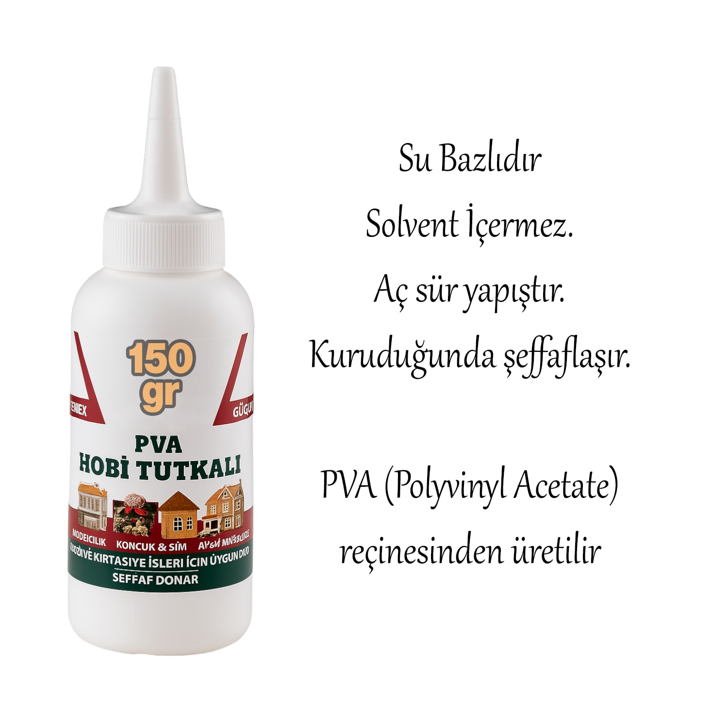 Hazır PVA Hobi Tutkalı 150 gram Şeffaf Ahşap Karton Kumaş Kağıt DIY Uygulama Maket Yapım Yapıştırıcı