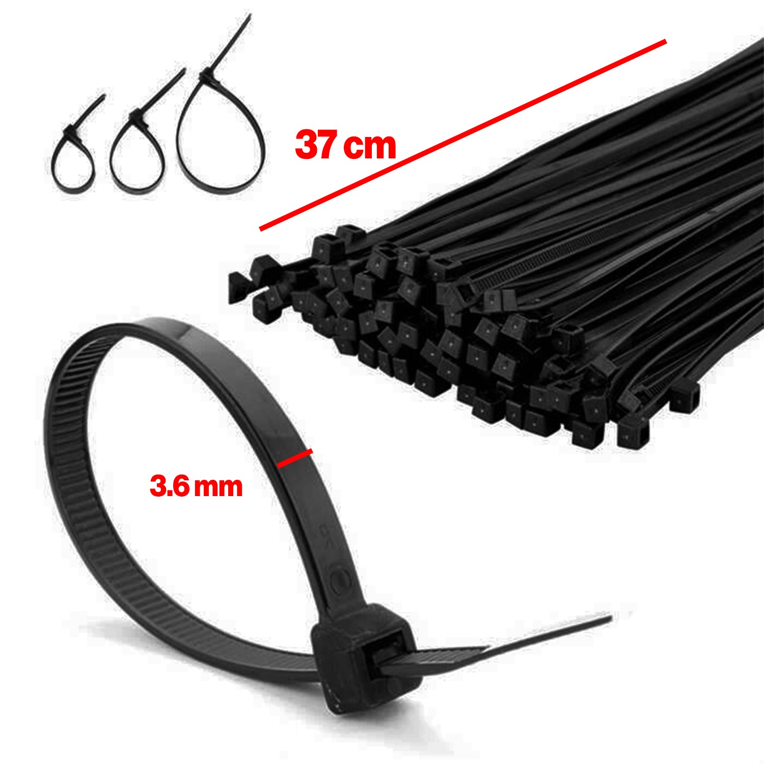 Cırt Kelepçe 3,6x370 mm Plastik 100 Adet Siyah Renk Zip Kablo Bağı Çok Amaçlı Bağlama Uzun