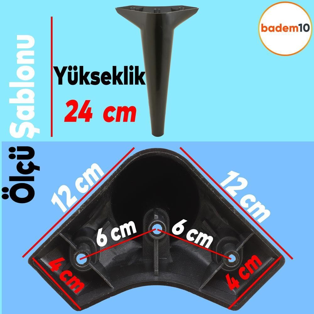 Aspen Lüks Mobilya Kanepe Sehpa Puf Koltuk Ayağı Siyah Baza Ayak  24 cm (4 ADET)