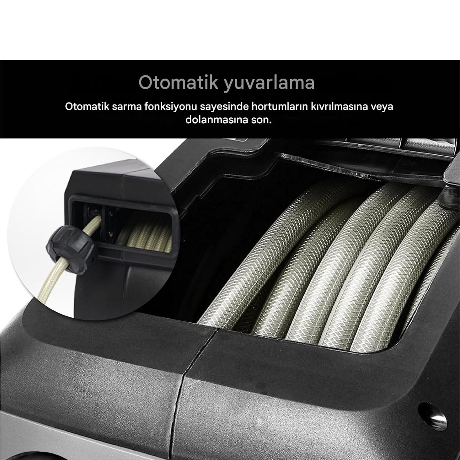 Duvara Monteli 180° Döner Makaralı Hortum Seti Bahçe Su Hortumu 1/2 Sulama Araç Yıkama 20 Metre Rico