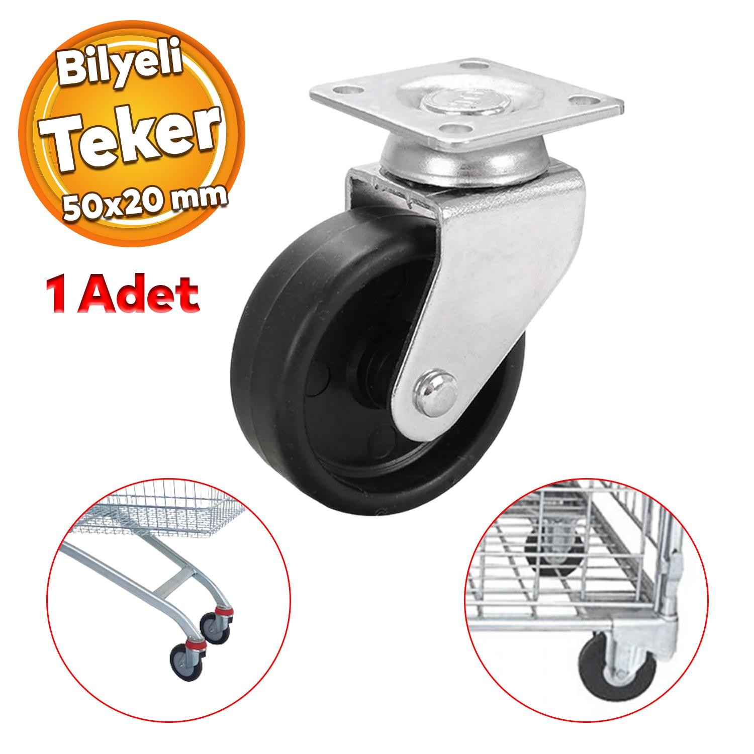 Mobilya Ofis Koltuk Tekeri Vidalı Yük Taşıma Alışveriş Sepeti Tablalı Teker 50 MM x 20 mm Siyah