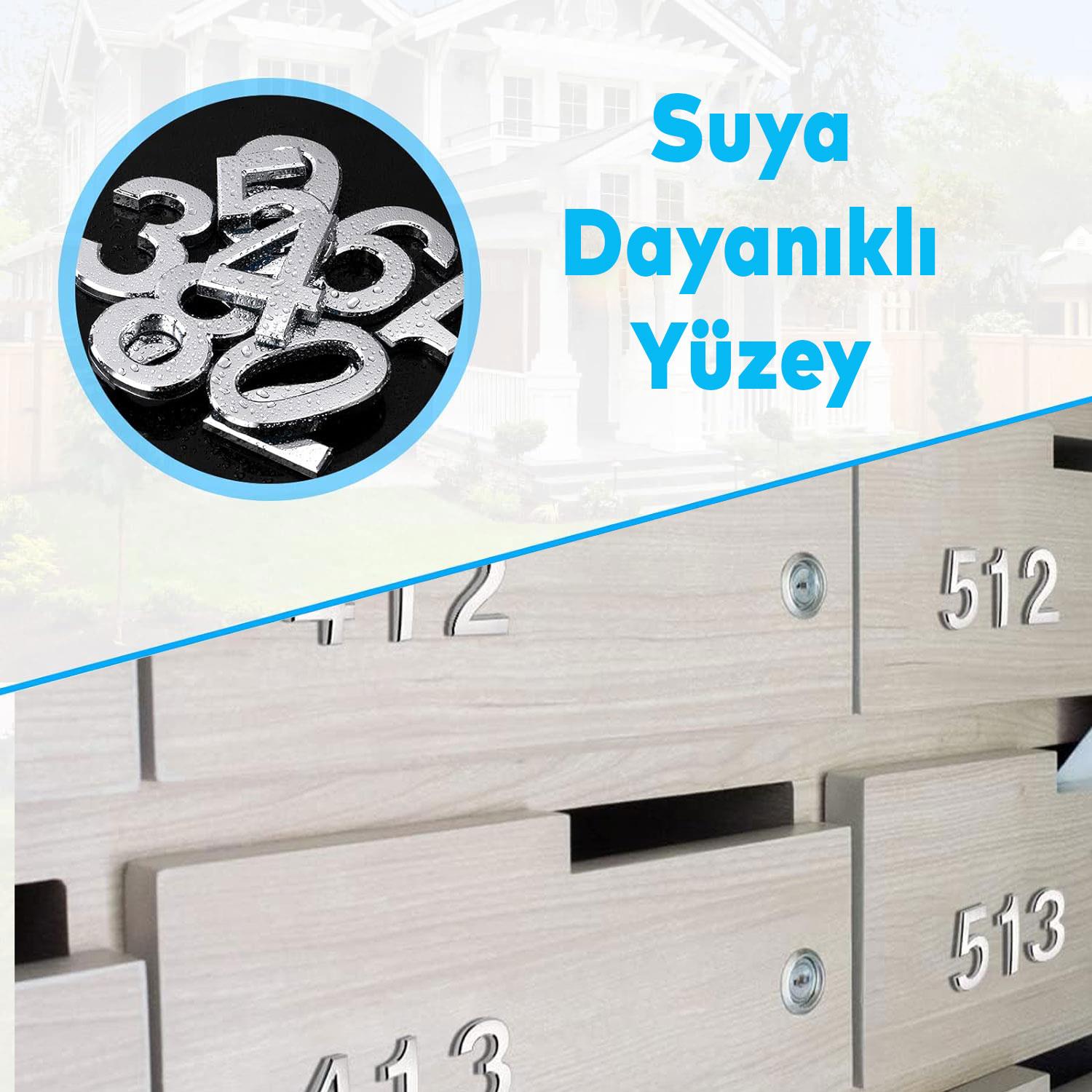 Kapı Numarası Yapışkanlı Parlak Krom Numaraları 37.5 mm 7 Numara Rakam ...
