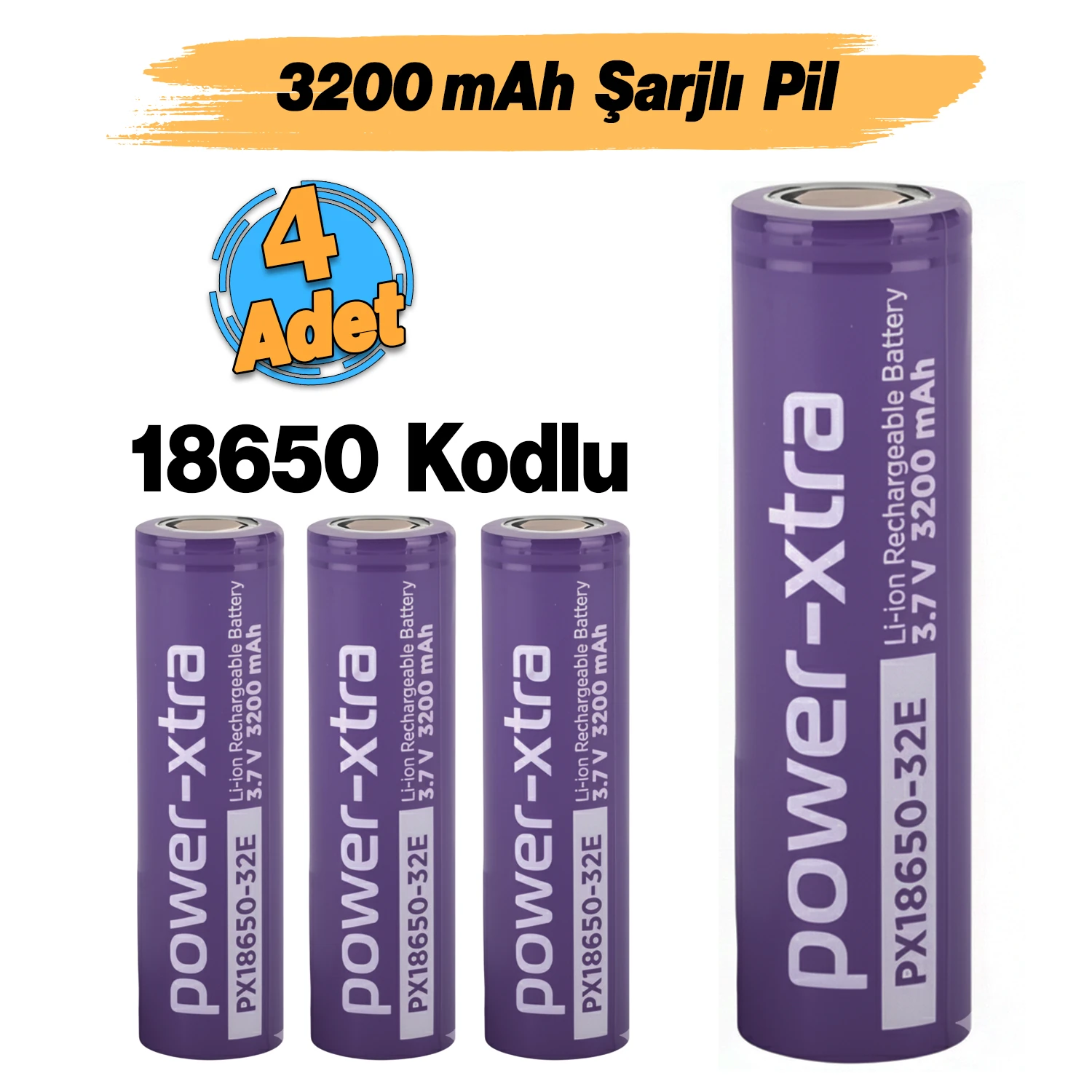 (4 Adet) 3200mAh Şarjlı Pil PX18650 Batarya 3.6V Li-Ion Uzun Ömürlü Yüksek Kapasite Şarj Edilebilir