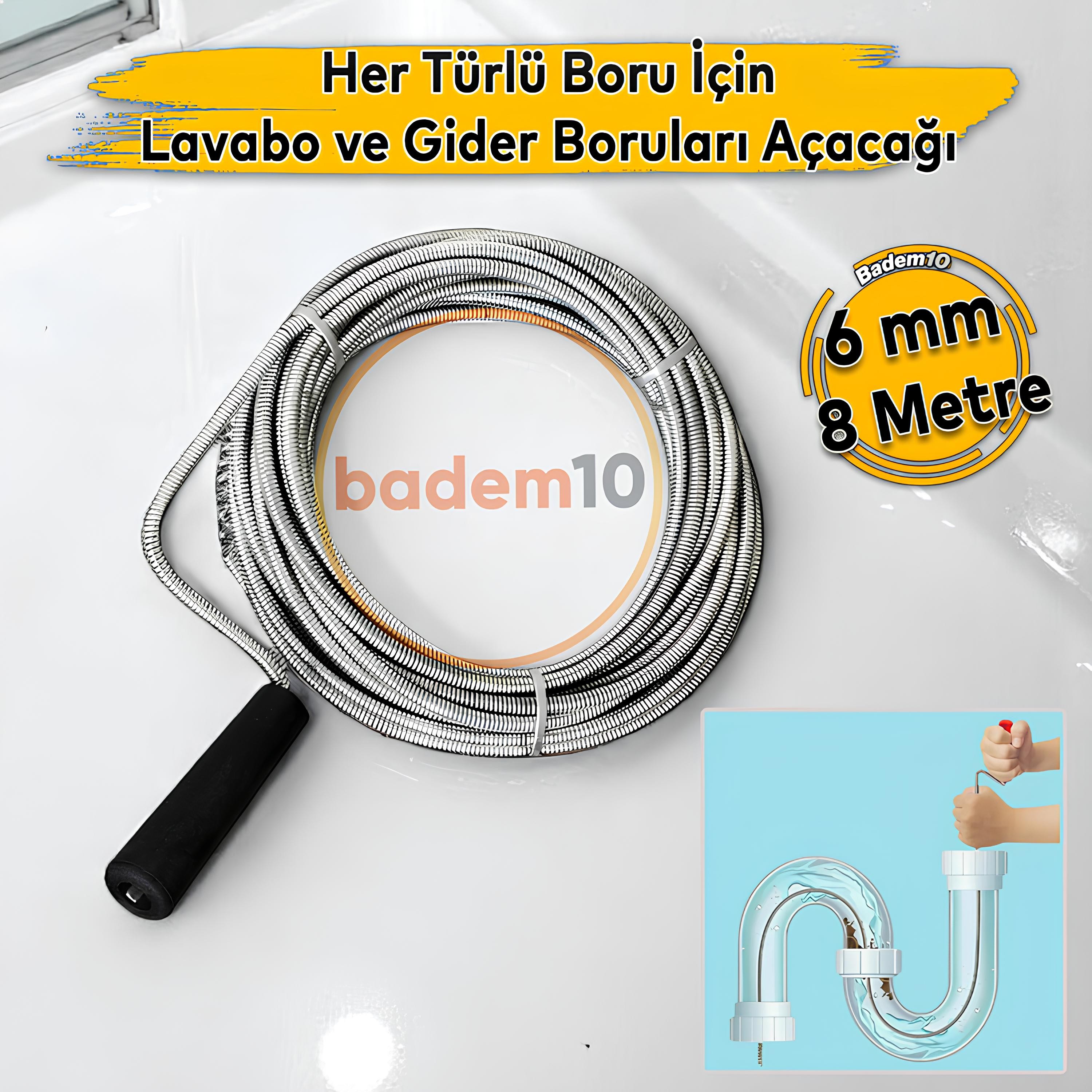 Pratik Lavabo Açıcı Banyo Evye Açma Teli Gider Boru Açıcı Tıkanıklık Giderici Teli Susta 8 METRE