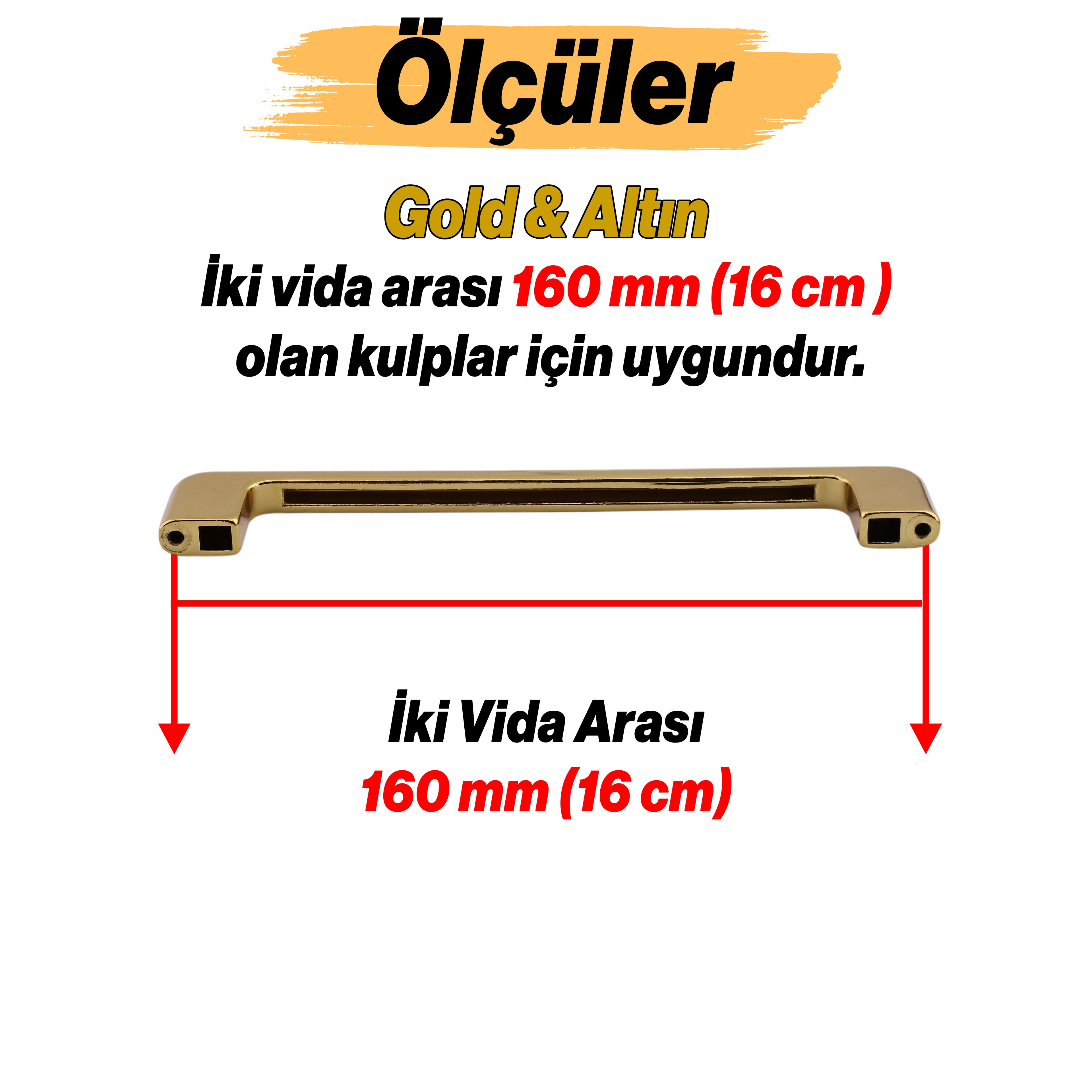 Ilıca Gold Altın Metal Kulp 160 mm - 16 cm Mobilya Çekmece Mutfak Dolabı Dolap Kulpları Kulbu Kulpu