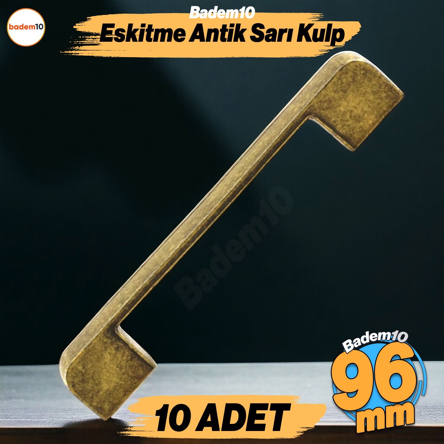 Radus 10 Adet Antik Sarı Metal Kulp 96 mm -9.6 cm Mobilya Çekmece Mutfak Dolap Kulpları Kulbu Kulpu