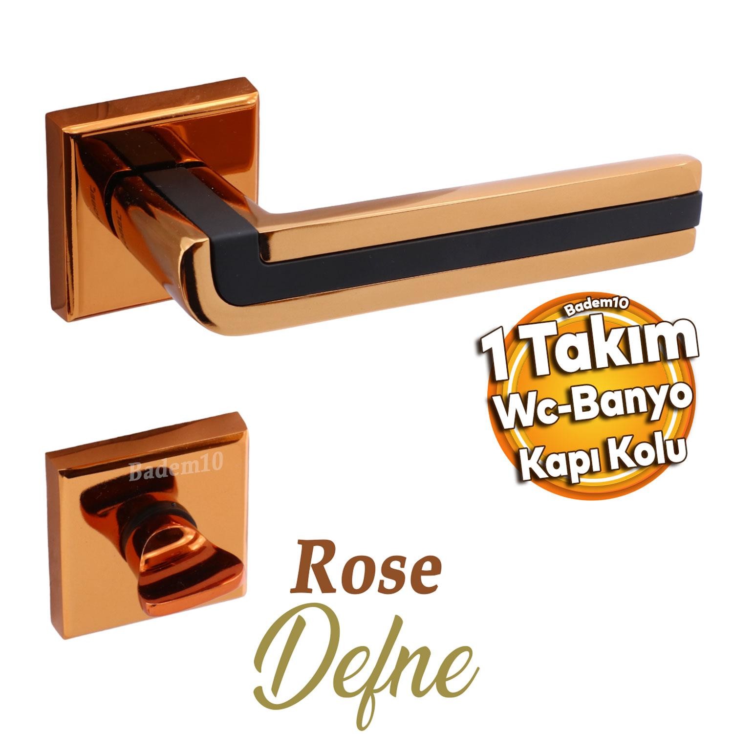 Defne Lüx Rose Gold Kare Rozetli Wc-Banyo Kapısı Uyumlu Kapı Kolu Sağa ve Sola Uygun Kolları 1 Takım
