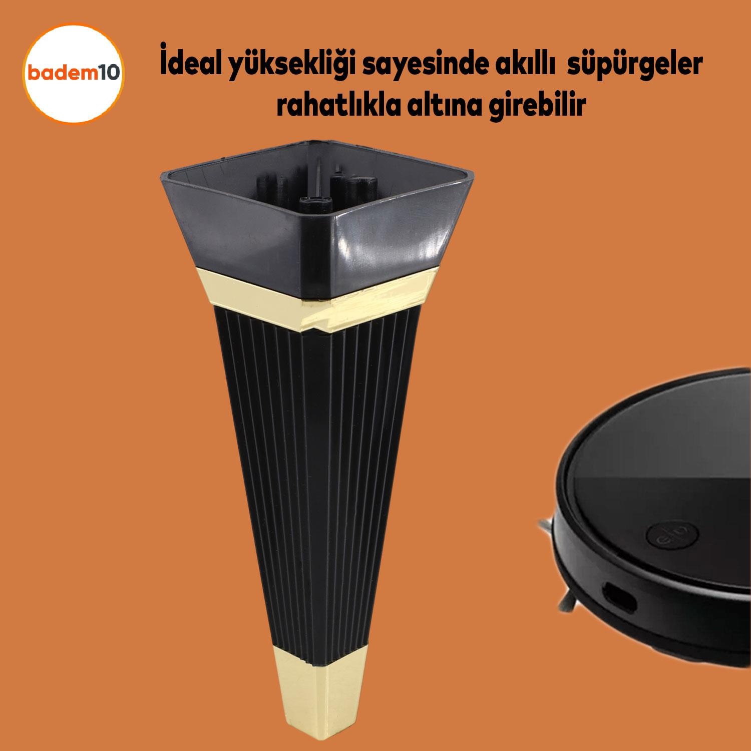 Alcazar Lüks Mobilya Kanepe Sehpa TV Ünitesi Koltuk Ayağı Baza Ayak 15 cm Siyah Altın