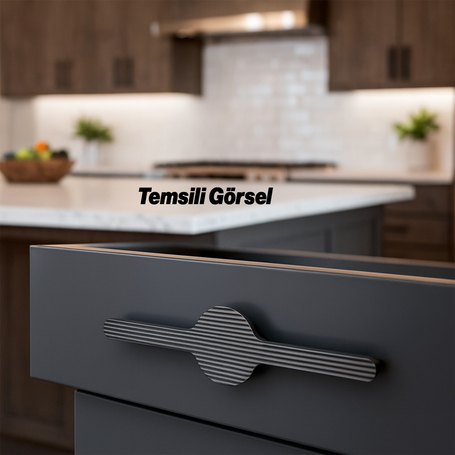 Saral Çizgili Füme Renk Metal Kulp 160 mm 16 cm Mobilya Çekmece Mutfak Dolabı Dolap Kapak Kulpları
