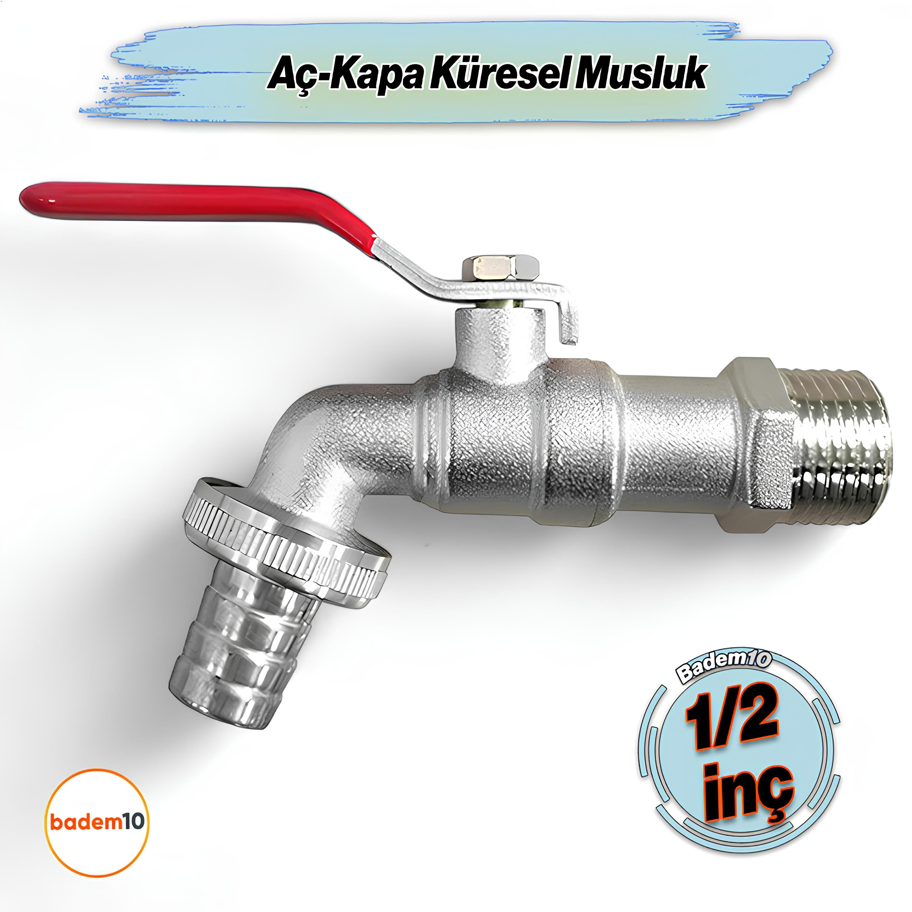 Aç Kapa 1/2 Küresel Musluk Çeşme Lavabo Banyo Mutfak Musluğu Bahçe Çeşmesi Tek Çıkışlı Batarya