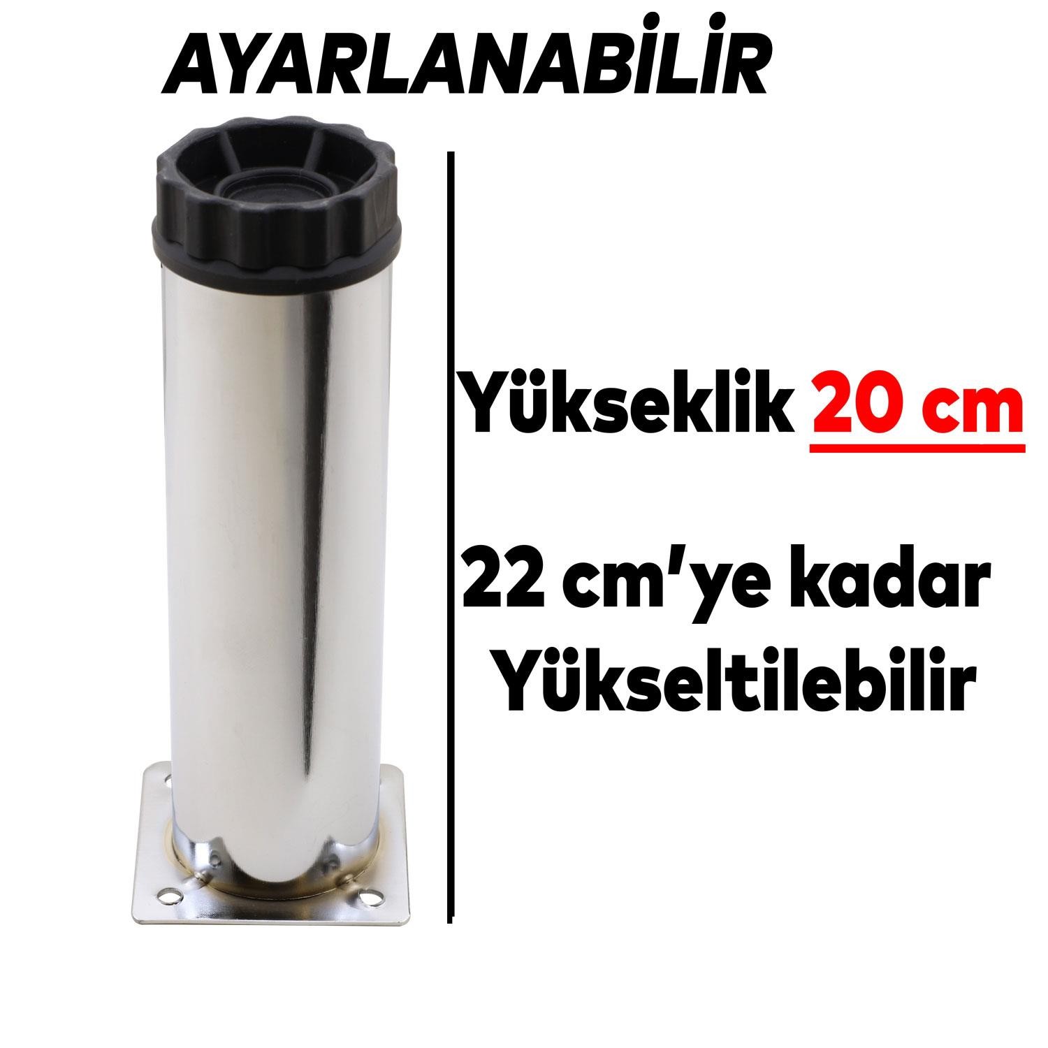 Ayarlanabilir Mobilya Kanepe Baza Koltuk Metal Destek Yükseltici Ayağı 20 cm Krom Ayakları (4 ADET)