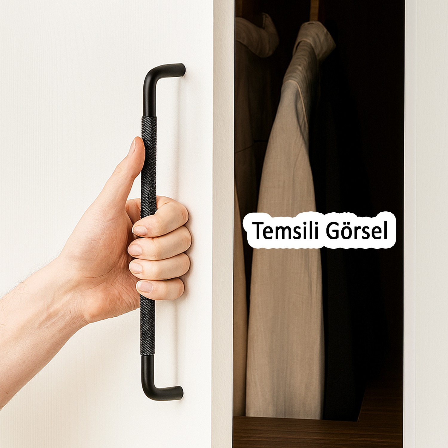 Uber Tırtıklı Mat Siyah Metal Kulp 320 mm 32 cm Mobilya Çekmece Mutfak Dolabı Dolap Kapak Kulpları