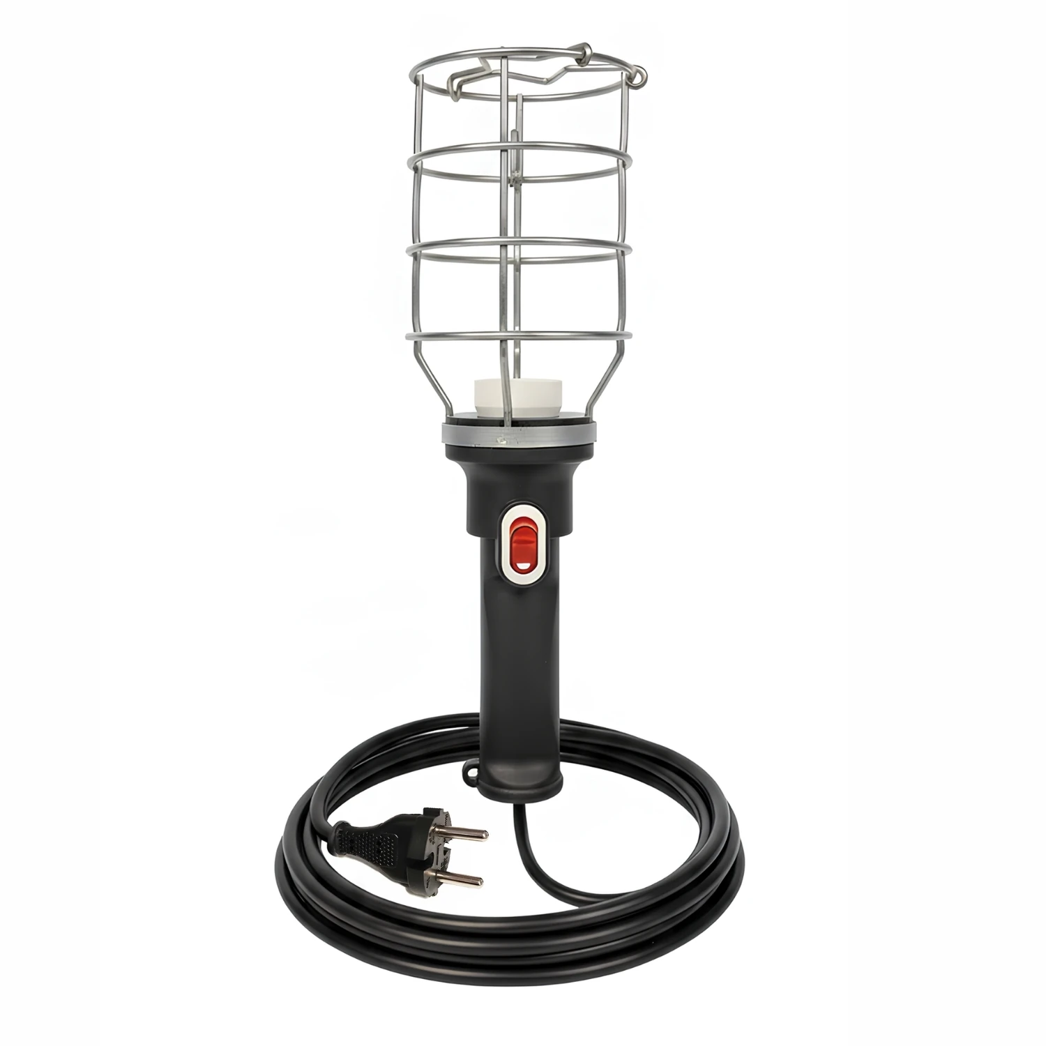 Siyah Plastik Saplı Metal Koruma Kafesli 5 metre kablolu E27 Standart Duy Seyyar El Lambası