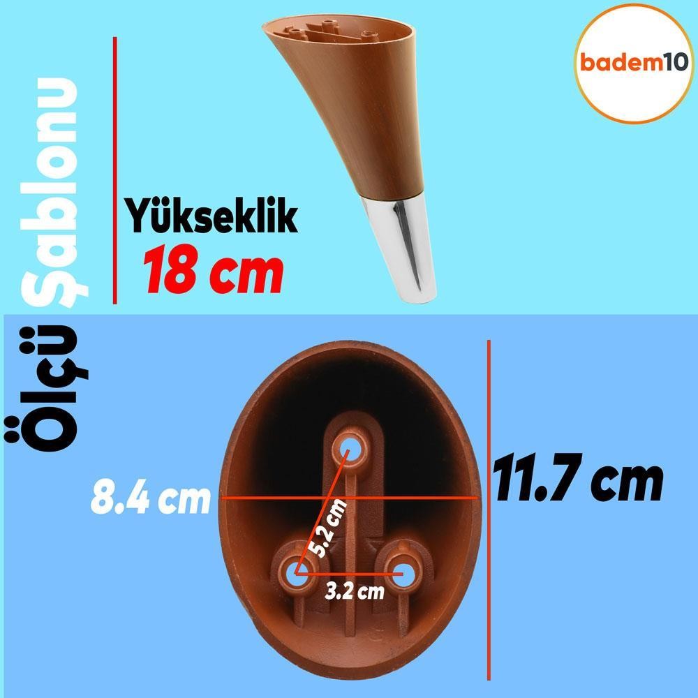 Clara Mobilya Kanepe Sehpa TV Ünitesi Baza Koltuk Ayağı Ahşap Desenli Ceviz Krom18 cm (4 Adet)