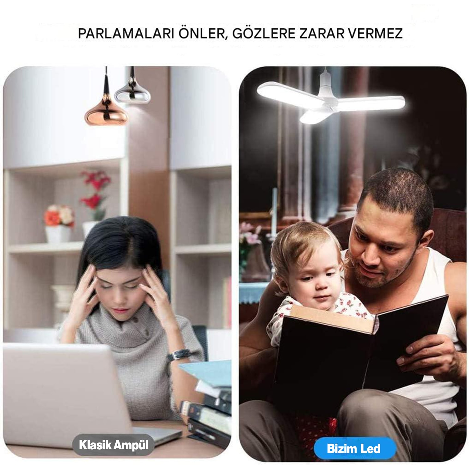 Dört Pervaneli Tasarruflu Ampul 60 W Led Lamba Beyaz E27 Duy 5400 Lümen Uzun Ömürlü 220 Volt 1 Adet