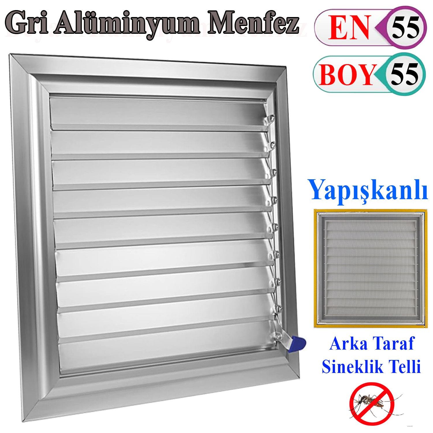 Menfez Banyo Wc Tuvalet Havalandırma Alüminyum Panjur Gri 55x55 CM