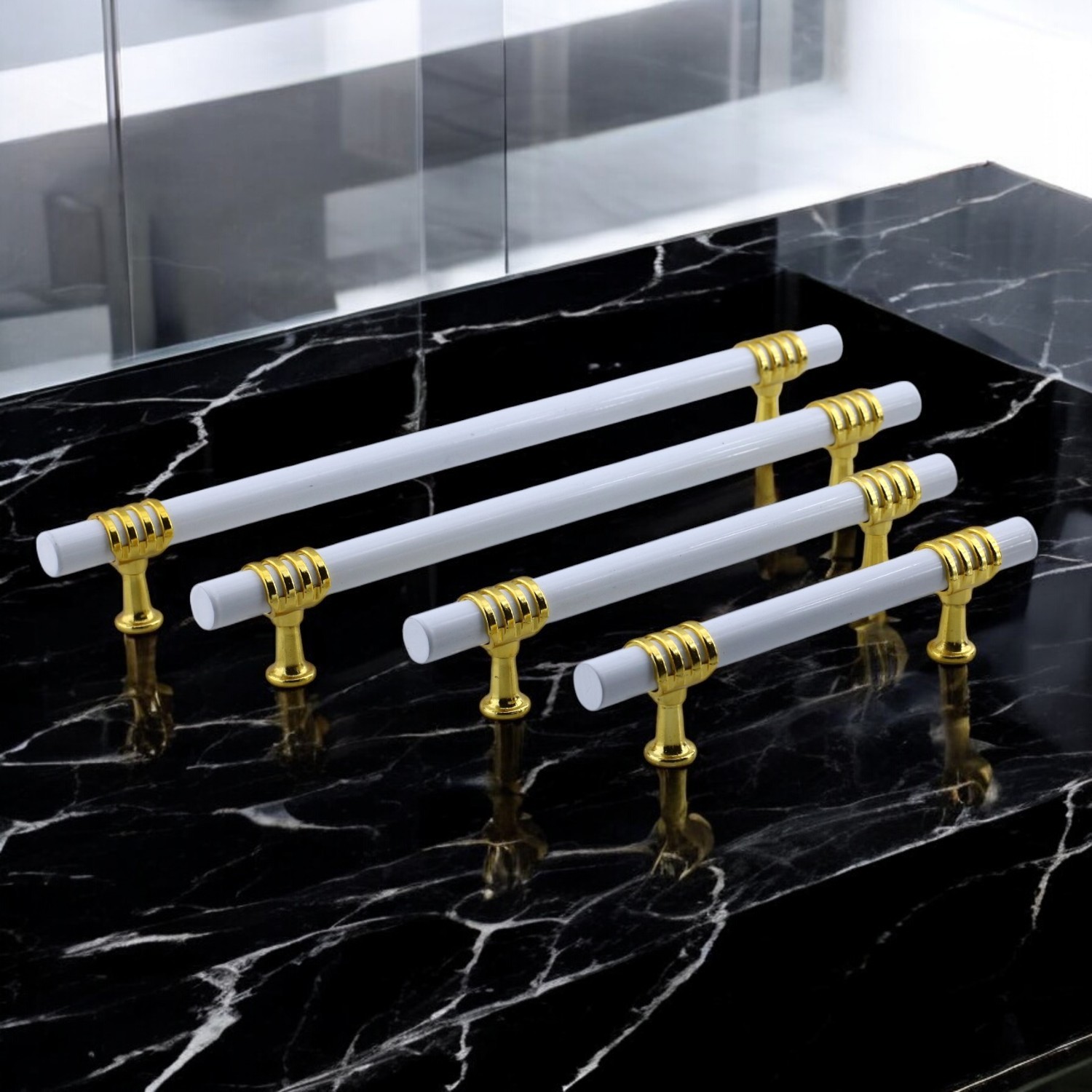 Eylül Mobilya Mutfak Dolabı Çekmece Dolap Kulpları Kapak Kulpu Kulbu Beyaz Altın 192 mm Metal Kulp