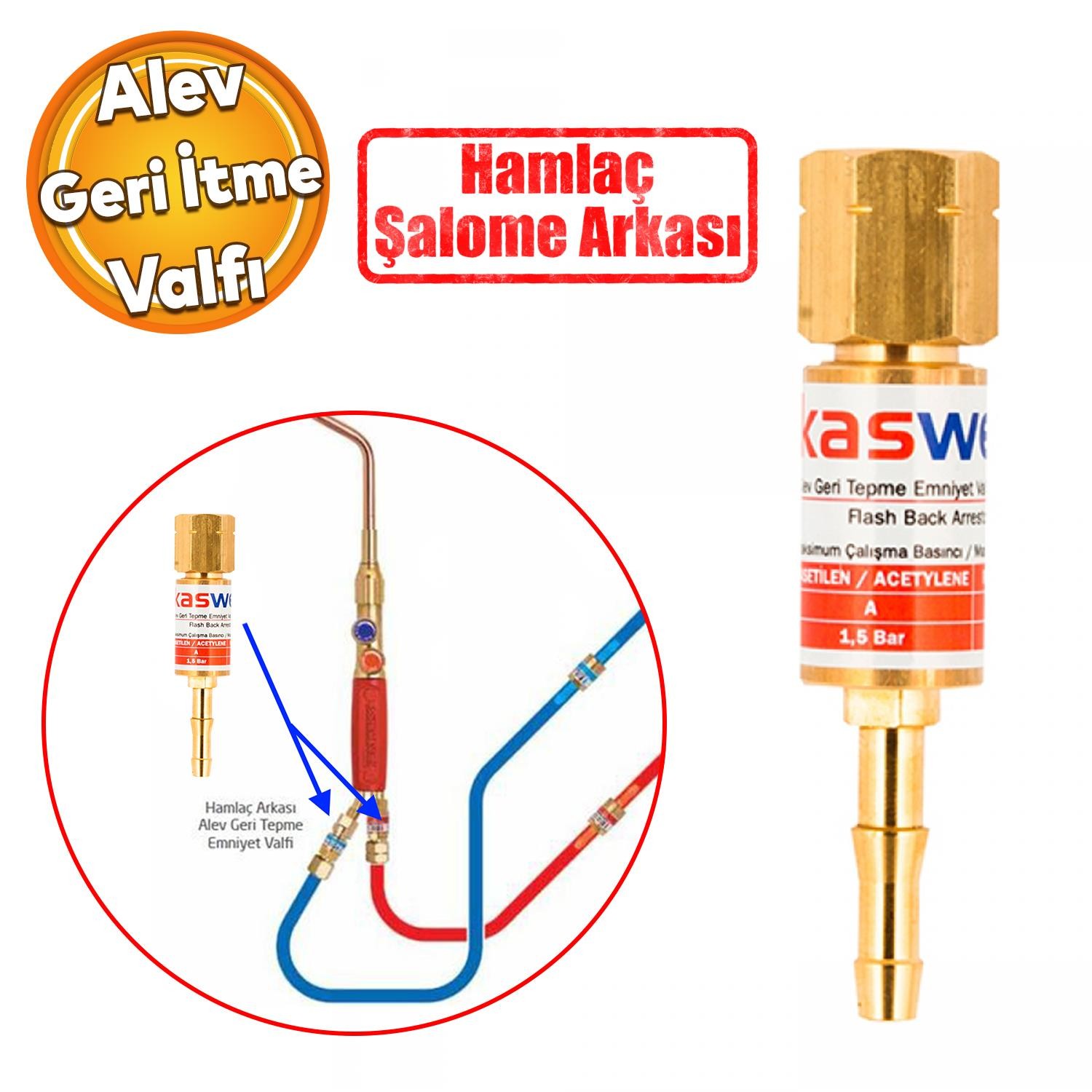 Kasweld Alev Geri Tepme Valfi Oksijen Kaynak 3005 A Gaz Asitelen Tüp Hamlaç Regülatör Lülesi M16 mm