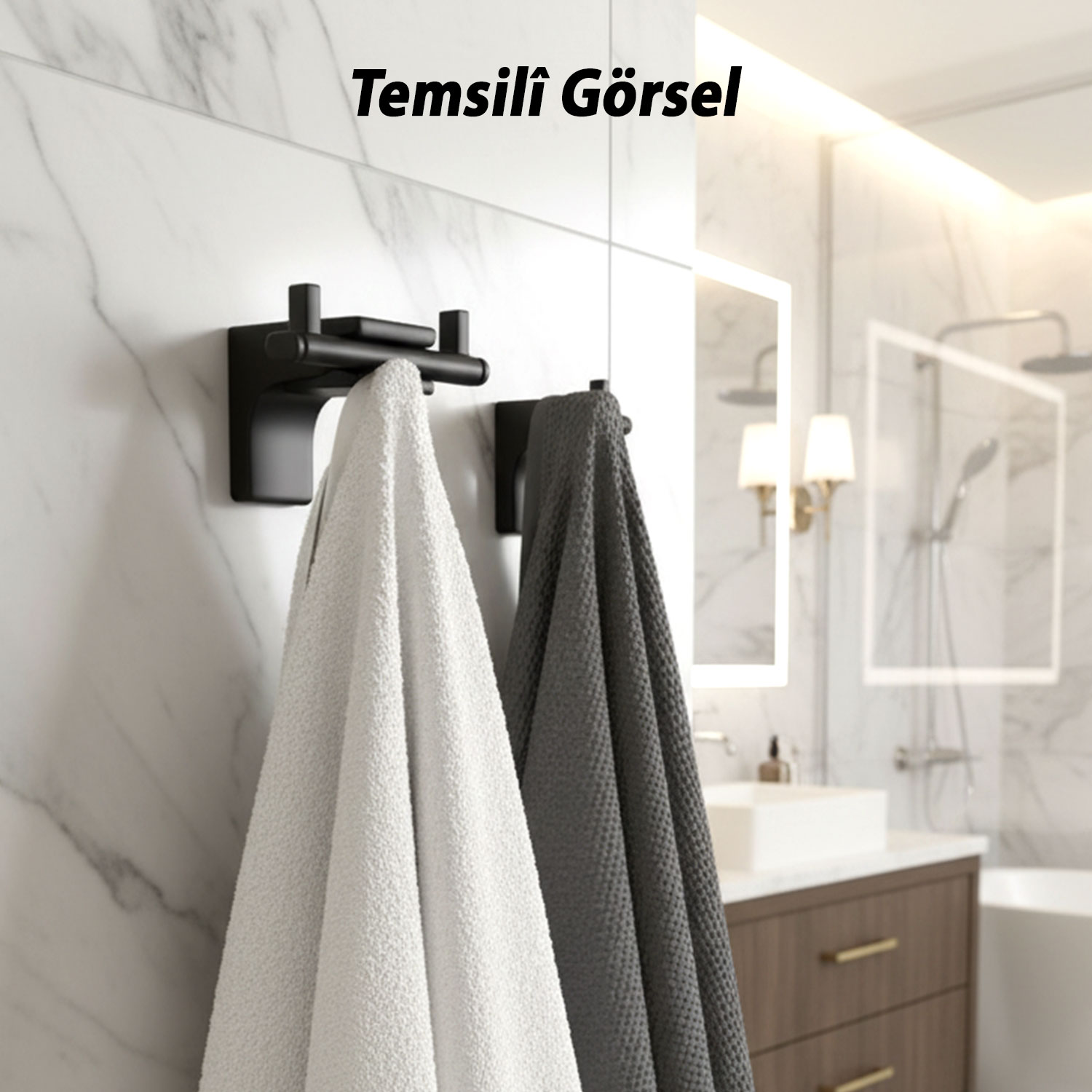 Siyah İkili Askılık Vidalı Paslanmaz Metal Duvar Askısı Banyo Mutfak Tuvalet İçin Modern Şık Tasarım