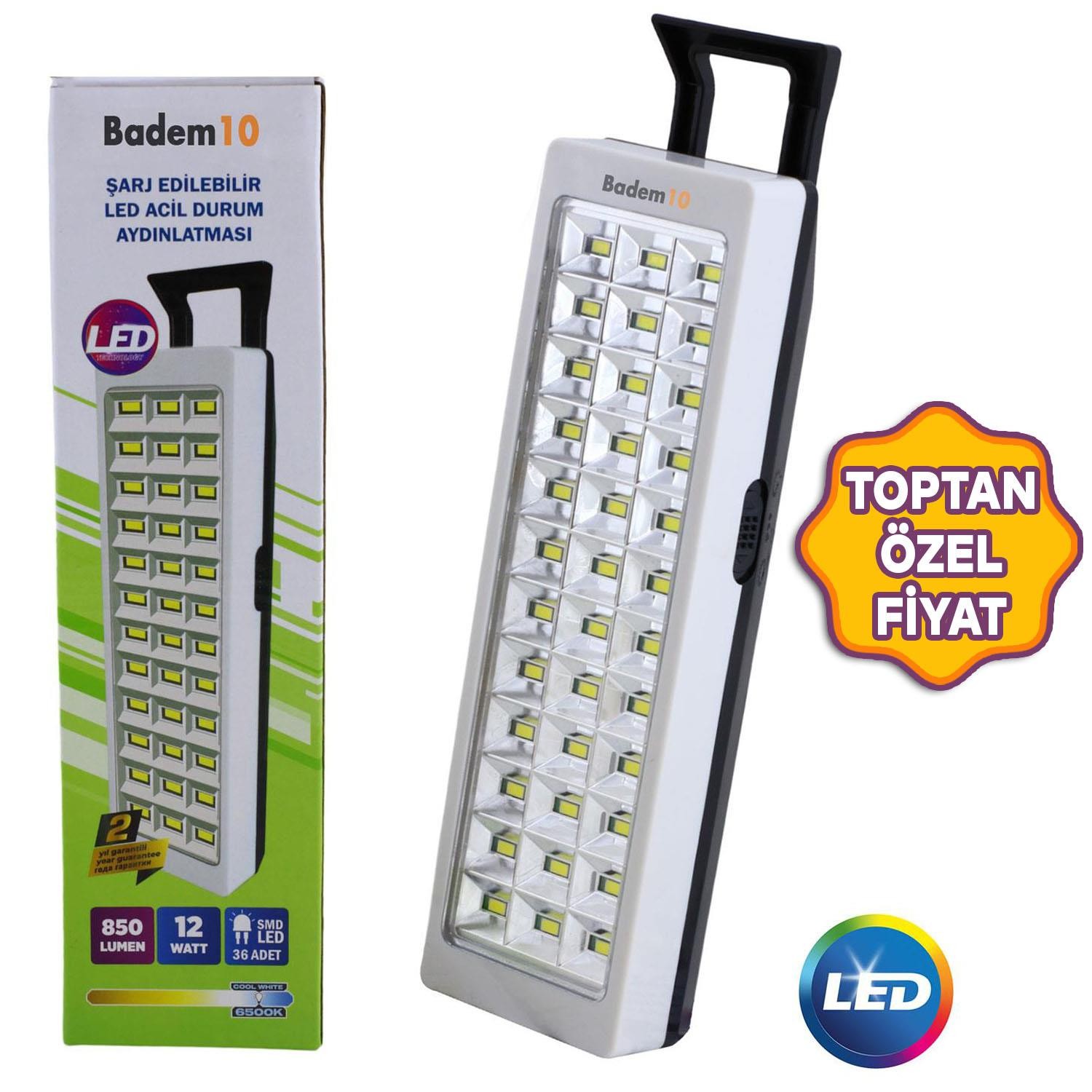 36 Ledli Şarjlı Işıldak Acil Durum Aydınlatma Kamp Lambası Feneri Beyaz Işık 850 Lümen Toptan Satış