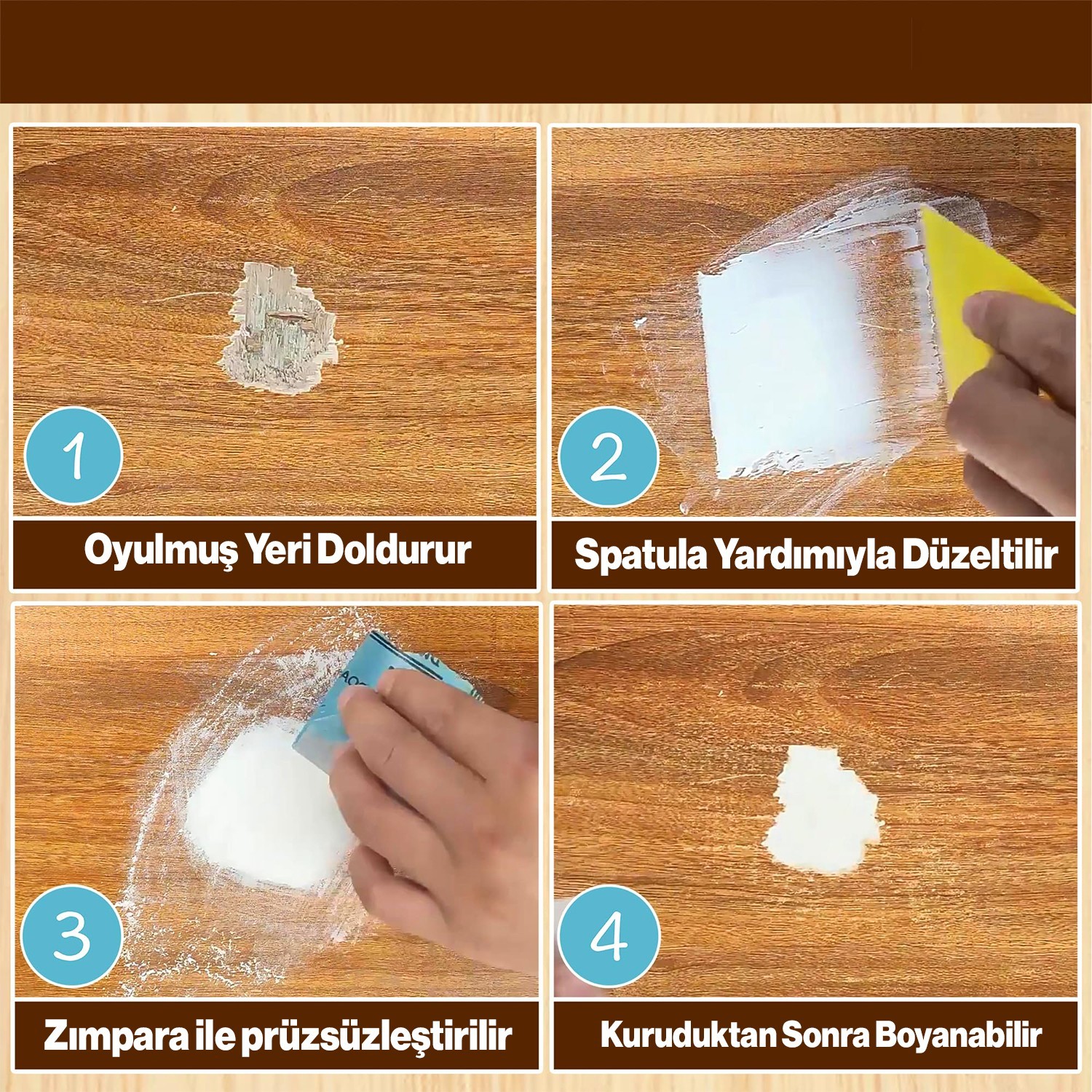Ahşap Parke Çizik Giderici Masif Kaplama Beyaz Renk 1 Kg Tamir Dolgu Boşluk Doldurucu Onarım Macunu