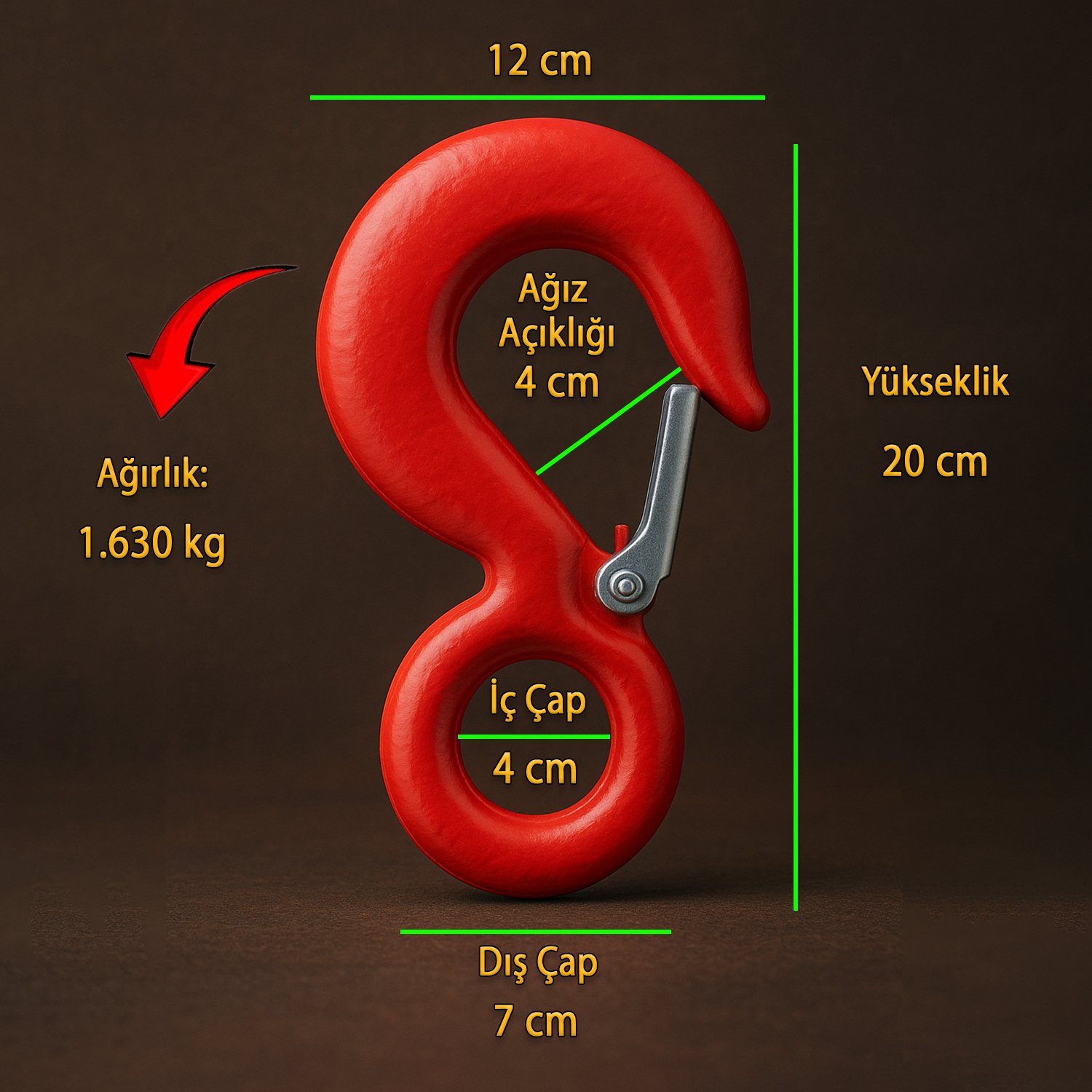 5 Tonluk Kuşgözlü Sustalı Kanca Güçlü Yük Taşıma Kaldırma Vinç Endüstriyel Ağır Yük Aparatı Kancası