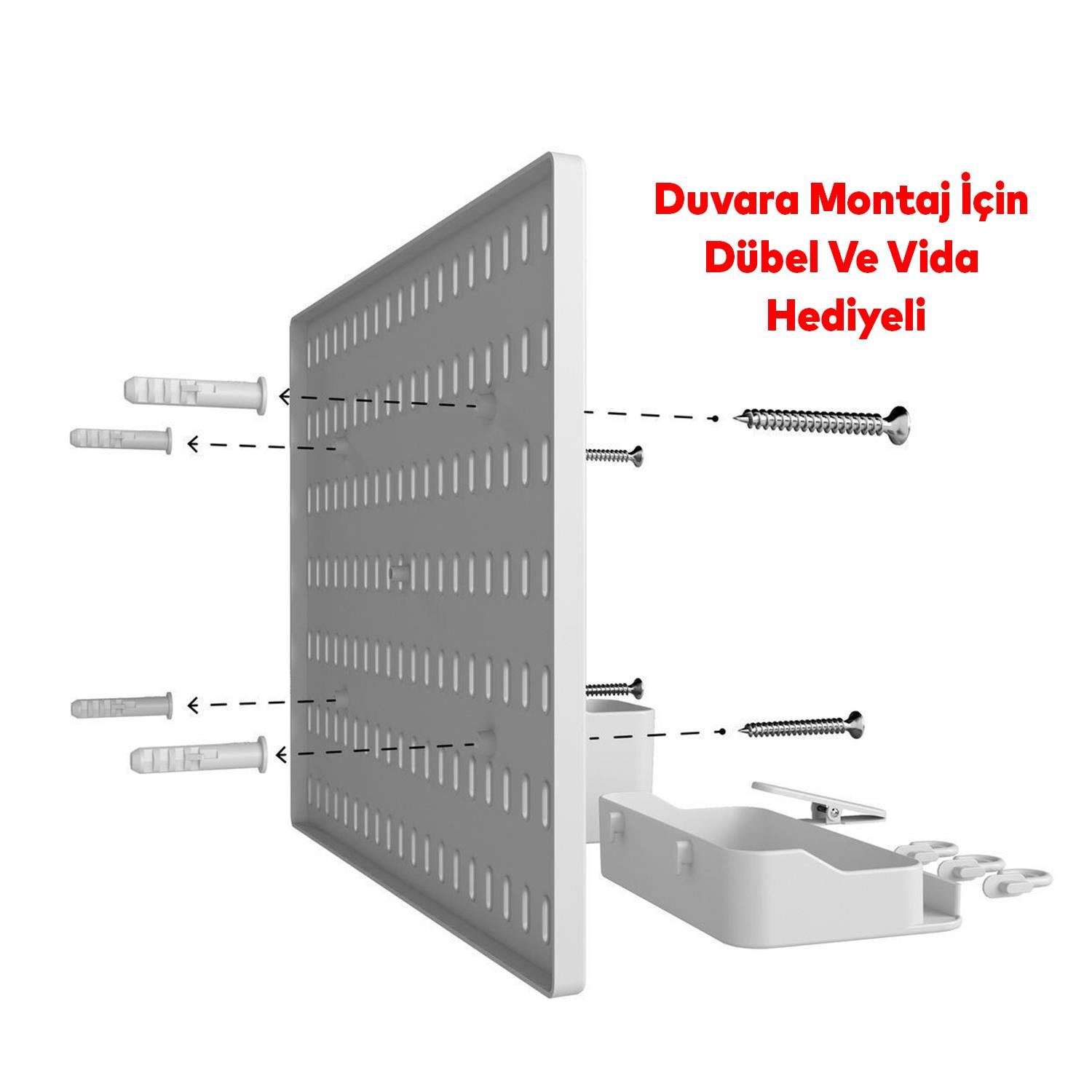 Plastik Delikli 7 Parçalı Organizer Levha Duvara Sabitlenebilir Çok Amaçlı Anahtarlık Pano 40x28 cm