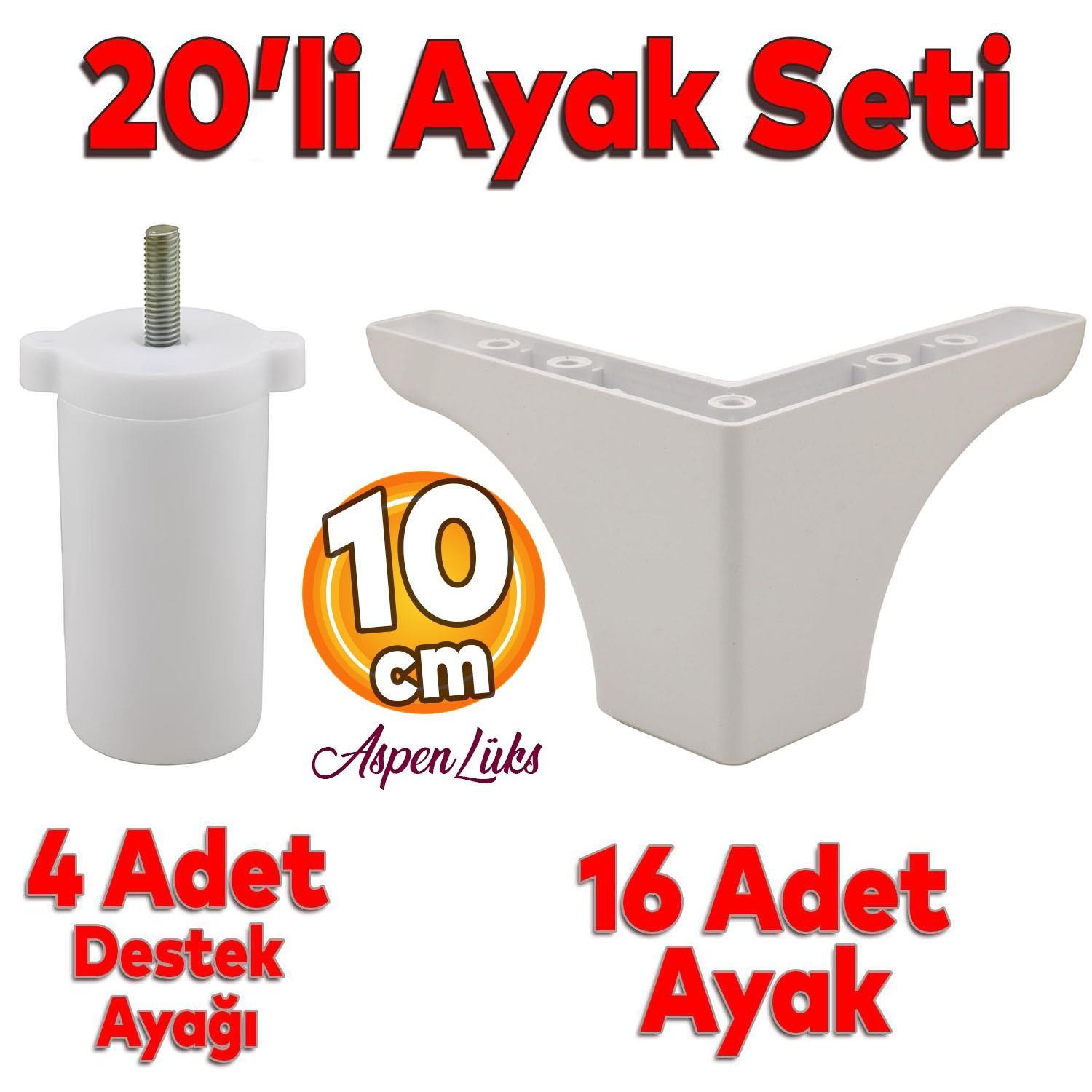 20'li Set Rose Lüks Mobilya Koltuk Kanepe Tv Ünitesi Destek Ayağı 10 cm Beyaz Ayakları