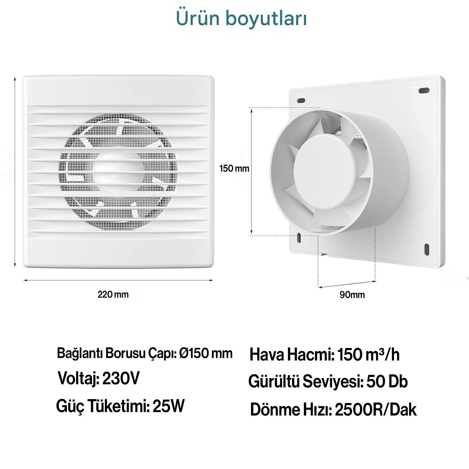 Elektrikli Fan Kirli Hava Kötü Koku Egzoz Aspiratörü Fanı 150 mm Wc Mutfak Büro Banyo Havalandırma