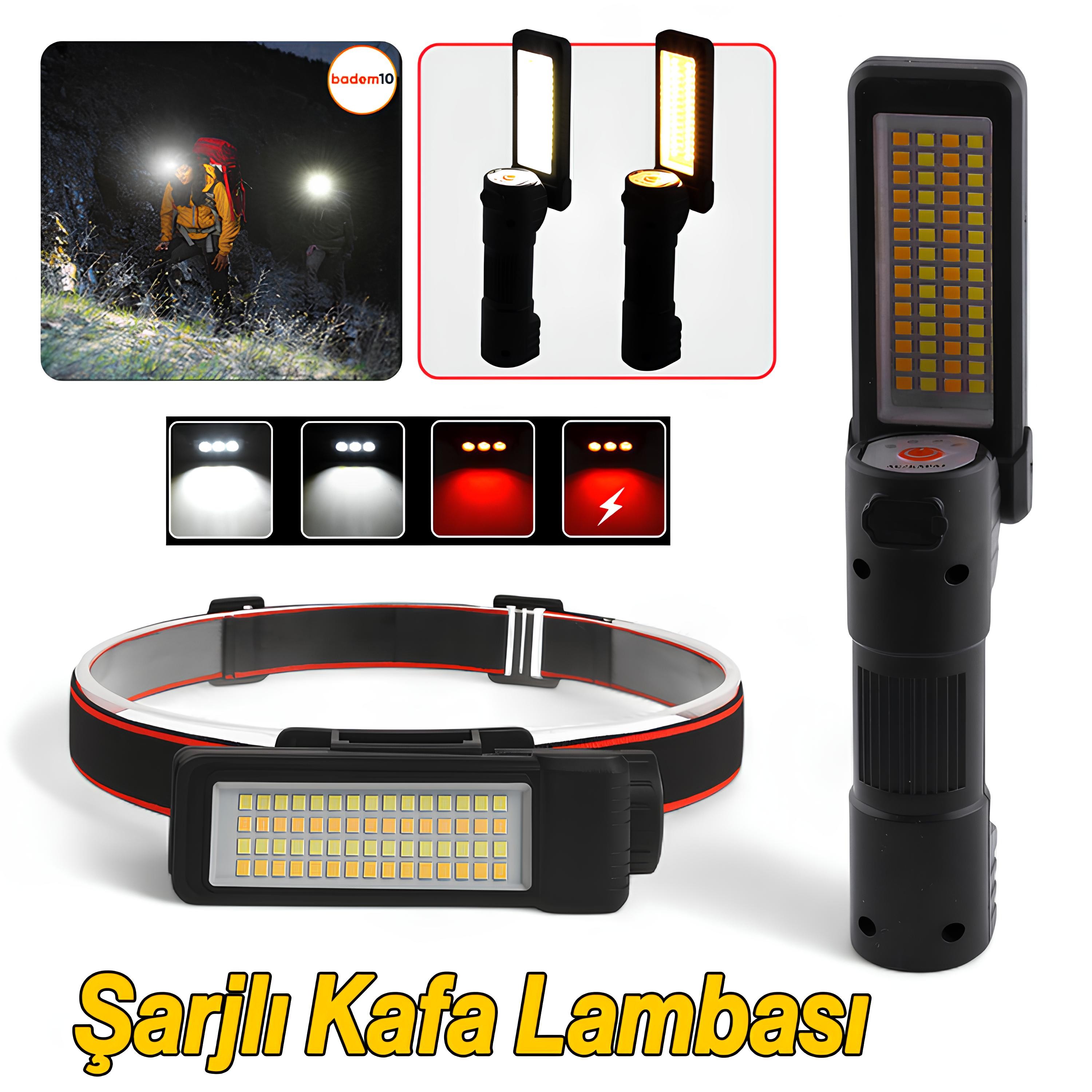 Güçlü Işık Kafa Feneri Kafa Lambası 10W Uzun Menzil Usb Şarjlı Ledli Işık Su Geçirmez Kamp El Feneri