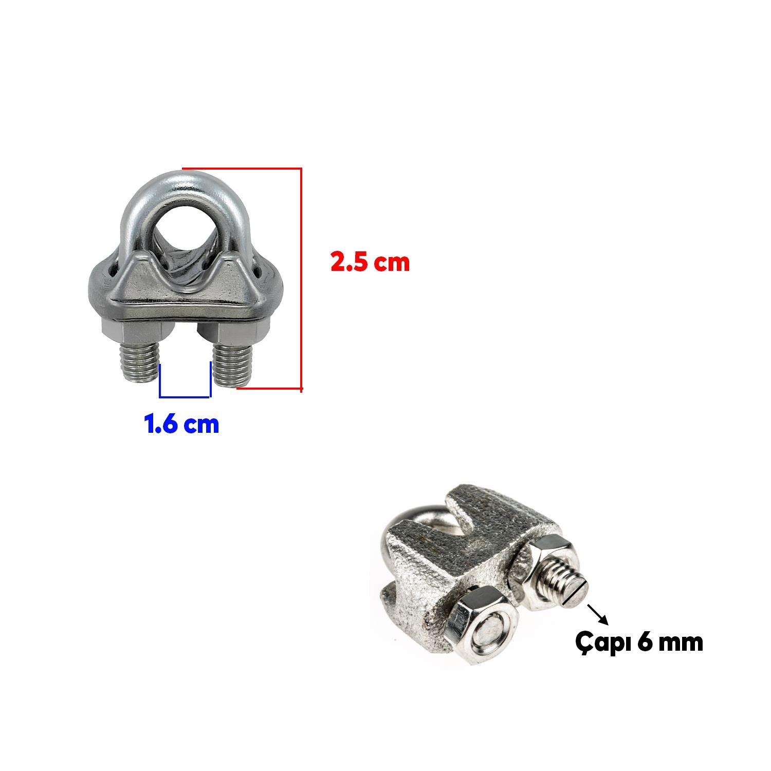 Çelik Halat Sıkma Sabitleme Klemensi 6 mm Çamaşır İpi Sıkma Bağlama Somunlu A Tipi Kelemens 4 Adet