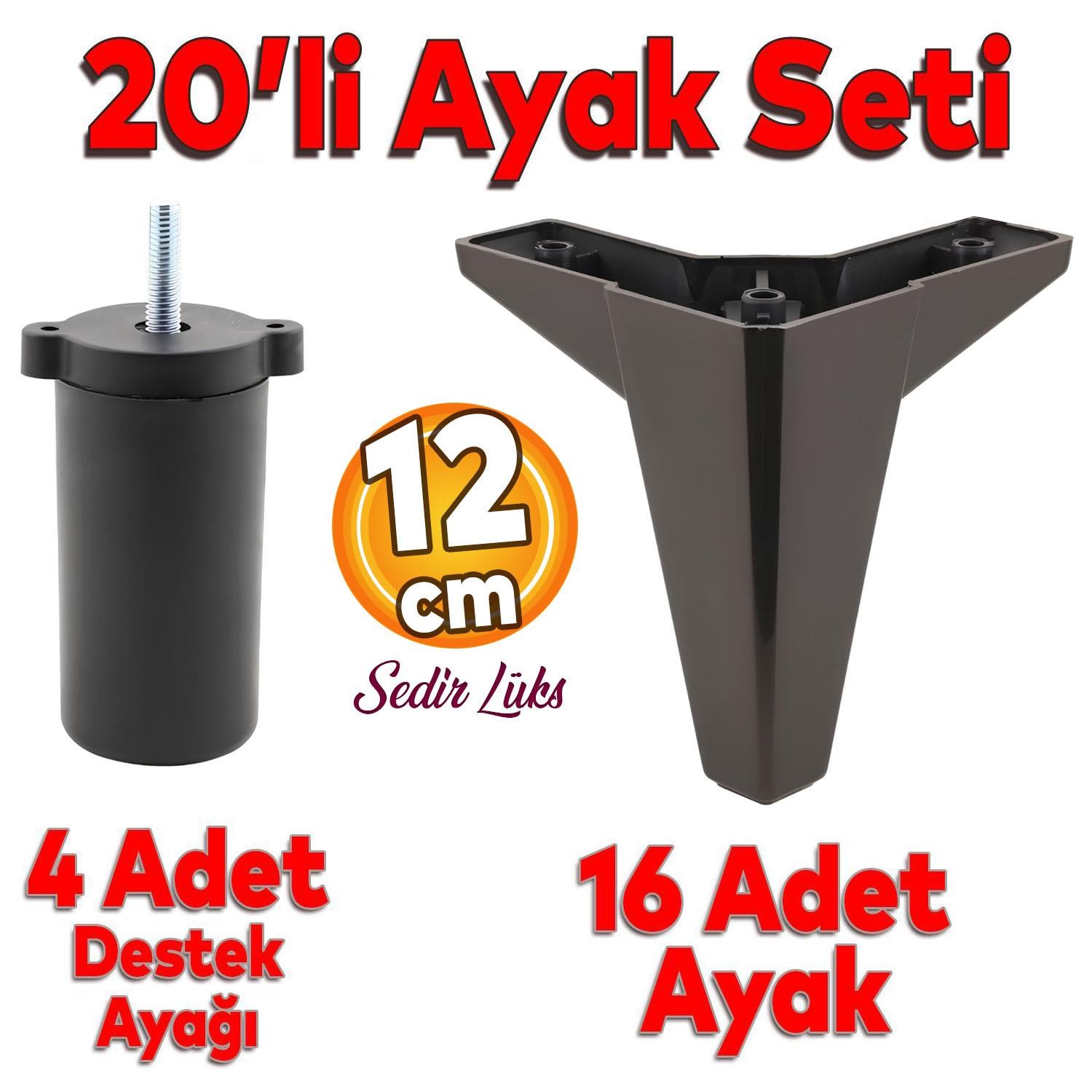 20'li Set Sedir Lüks Mobilya Koltuk Kanepe Tv Ünitesi Destek Ayağı 12 cm Siyah Ayakları