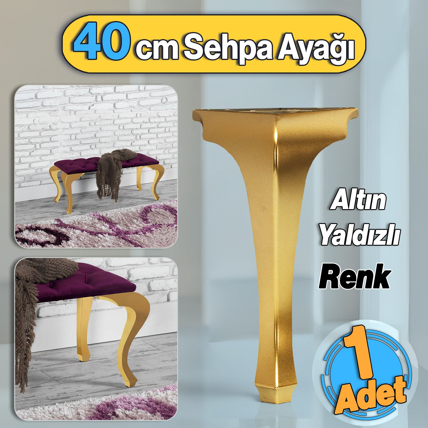 Lukens Plastik Sehpa Ayağı 40 cm Altın Yaldız Renk Mobilya Zigon Çay Orta Sehpası Ayak 1 Adet