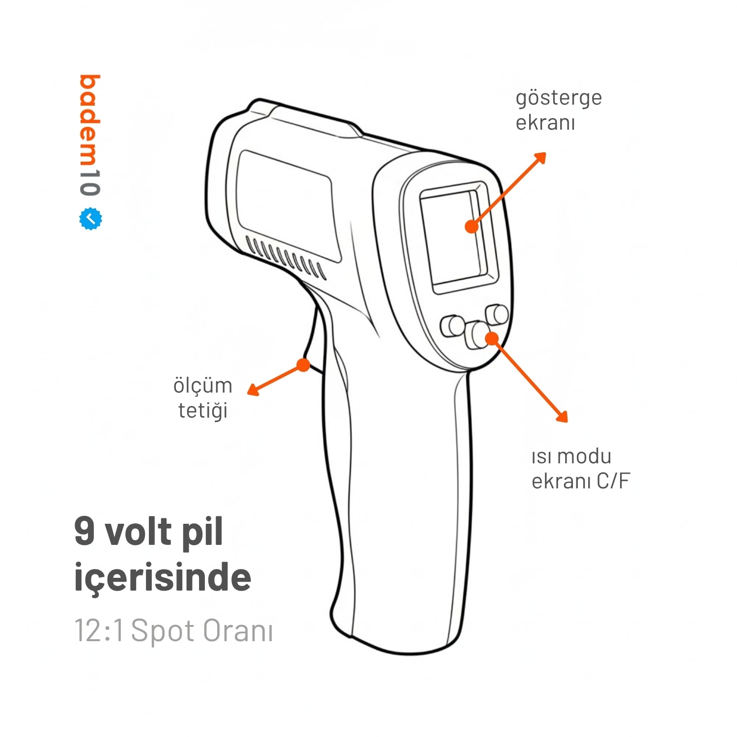 NT1075 Siyah Yeşil Lazerli Dijital Kızılötesi Temassız Plastik Gövdeli Termometre -50°C 550°C