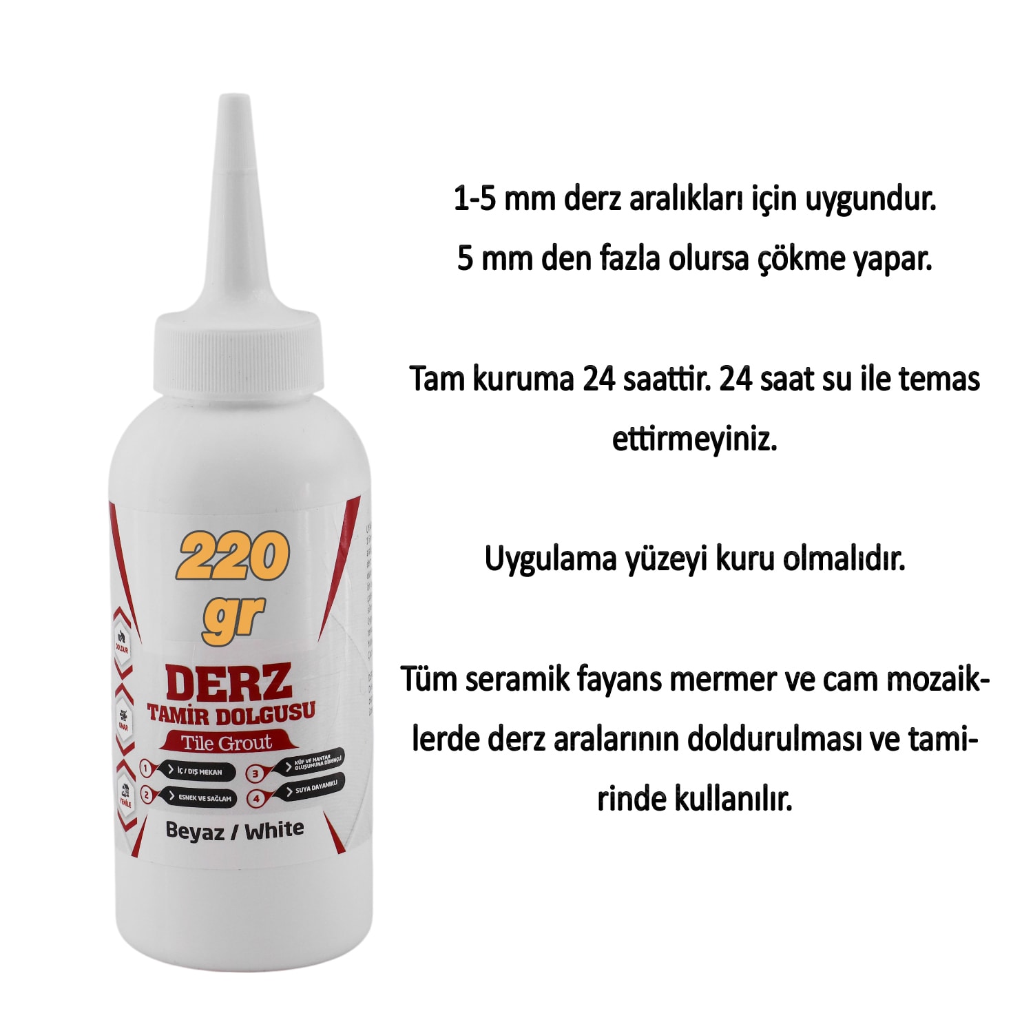 Beyaz Renk (220 Gr) Hazır Derz Dolgu Fayans Seramik Mermer Yer Zemin için Tamir Yenileme Dolgusu 