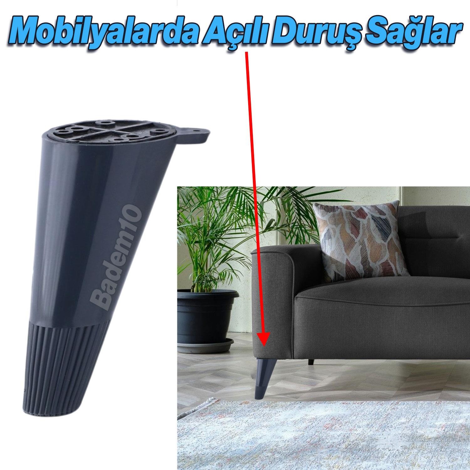 Açılı Konik 12 cm Antrasit Ayak Mobilya Yükseltici Baza Ayağı Koltuk Kanepe Altı Puf Ayakları