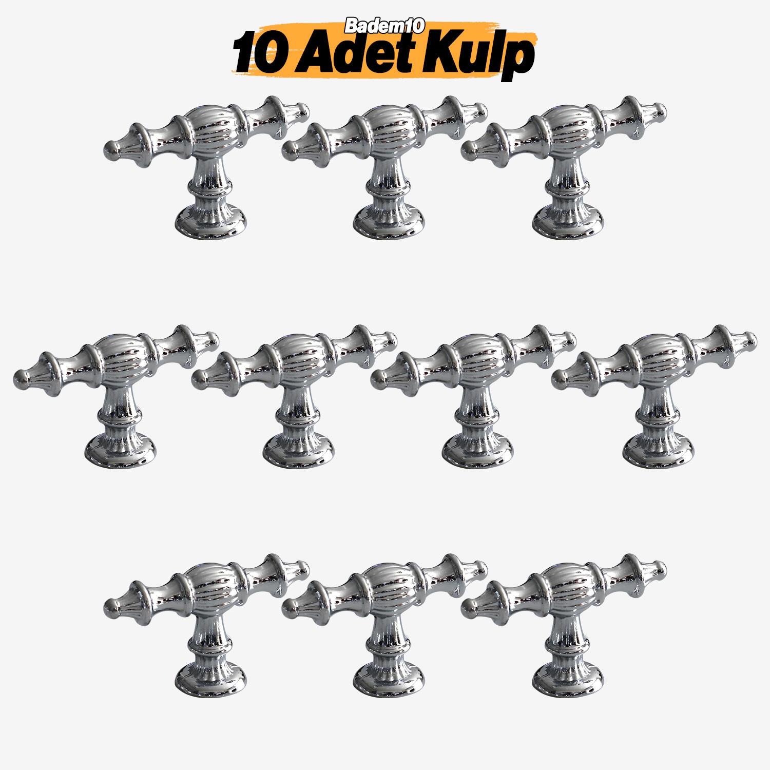 Şehzade Krom Gümüş Kulp Düğme 10 ADET  Mobilya Mutfak Çekmece Dolabı Dolap Kulpları Kapak Kulpu Kulb