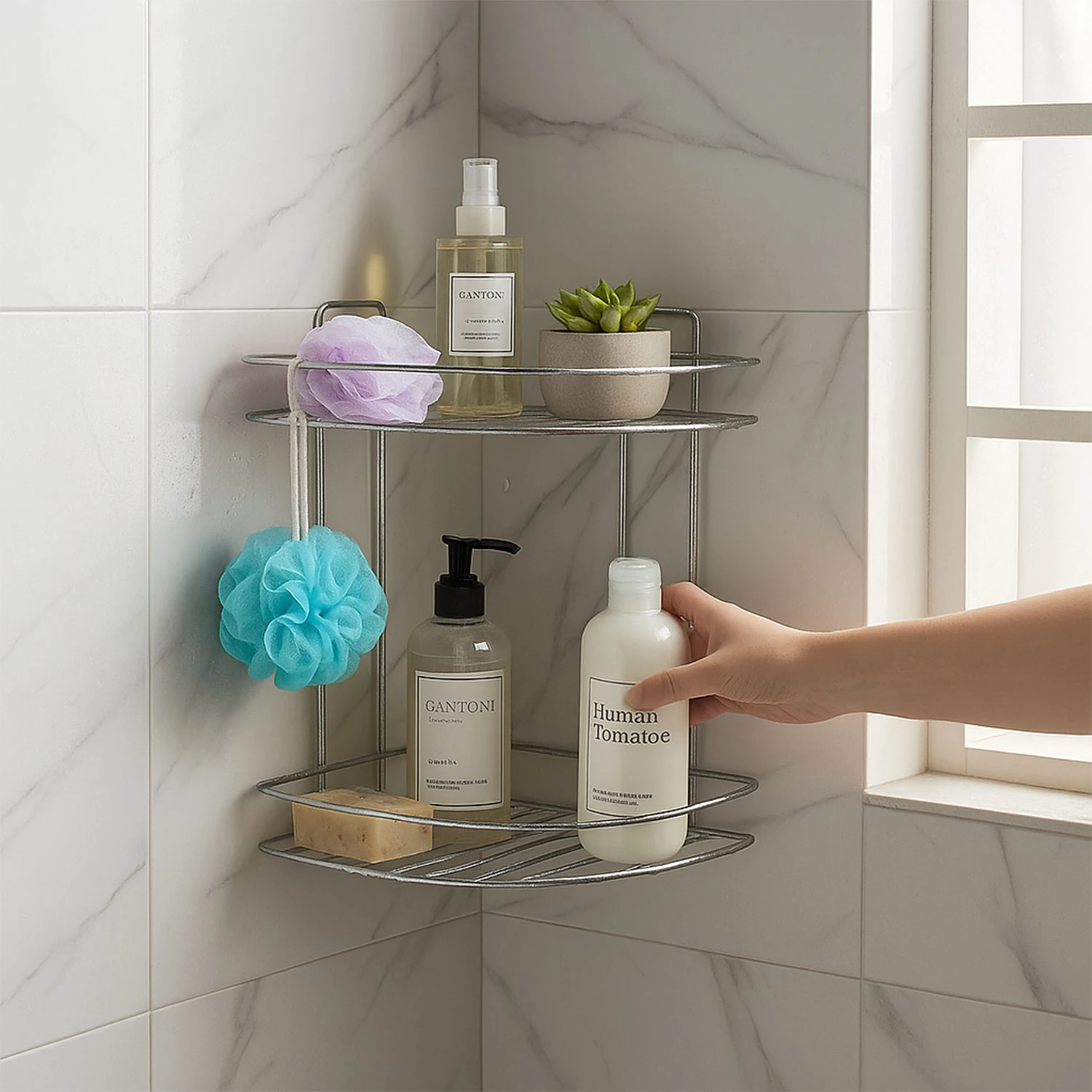 İki Katlı Krom Banyo Duş Köşe Rafı Paslanmaz Metal Şampuanlık Duvar Montajlı Düzenleyici Raf Seti