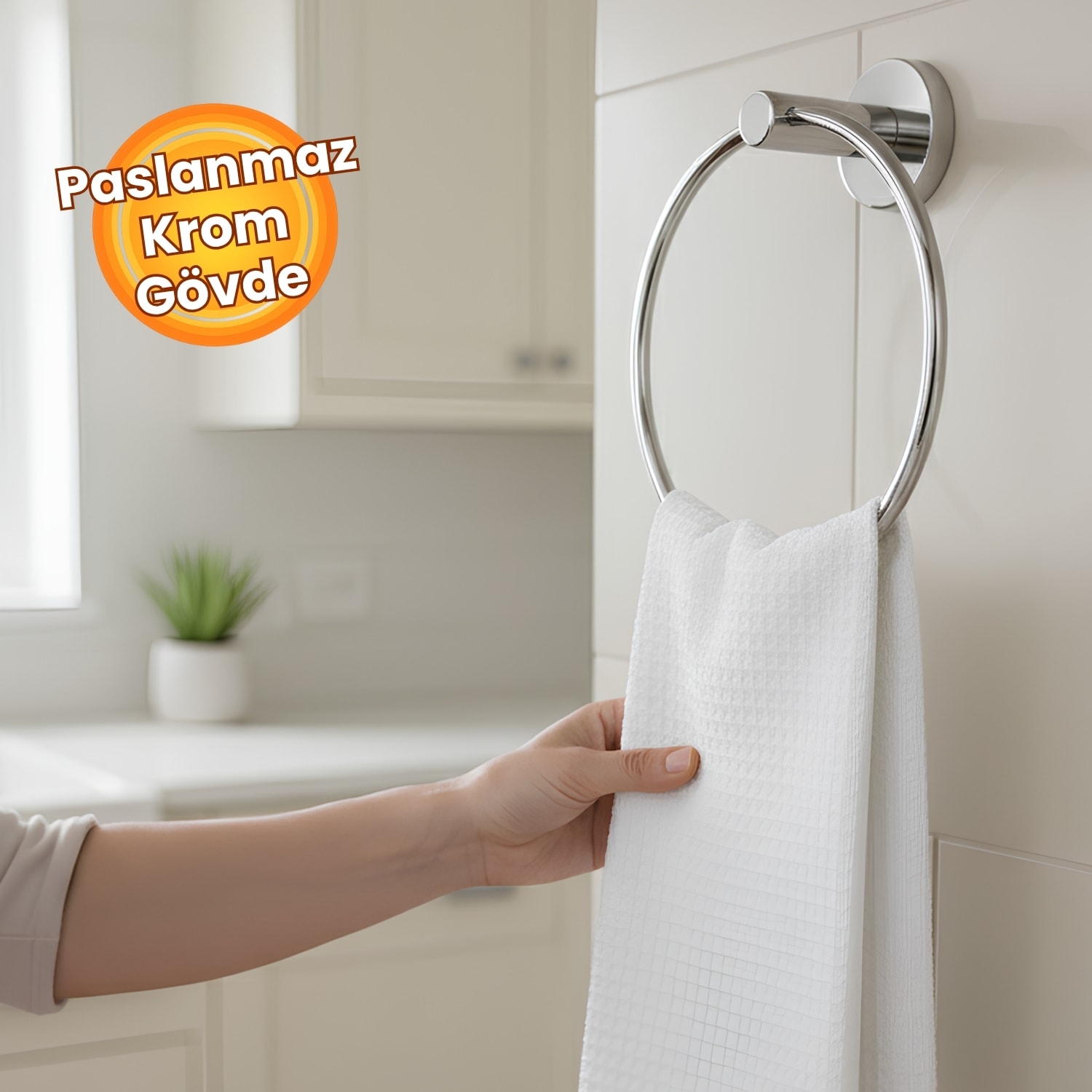 Vidalı Krom Kaplama Yuvarlak 16 cm Banyo Mutfak Lavabo Pratik Havluluk Askılığı