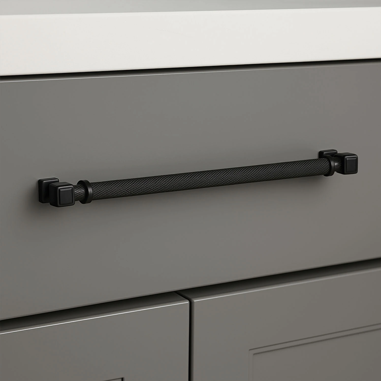 Talas Tırtıklı Siyah Renk 256 mm Metal Kulp Kapak Kulpu Modern Mobilya Çekmece Dolap Kulpları