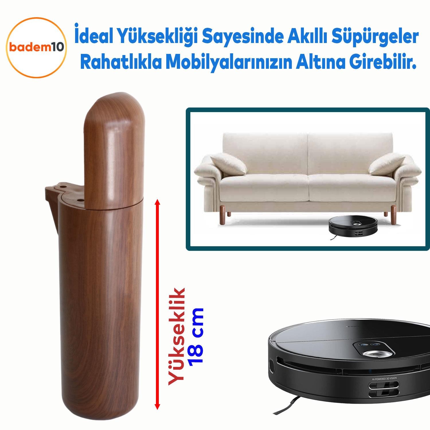 Kapsül Bohem Mobilya Kanepe Koltuk Baza Yükseltici Ayağı Ayakları Ahşap Desenli Ceviz 18 cm 4 Adet