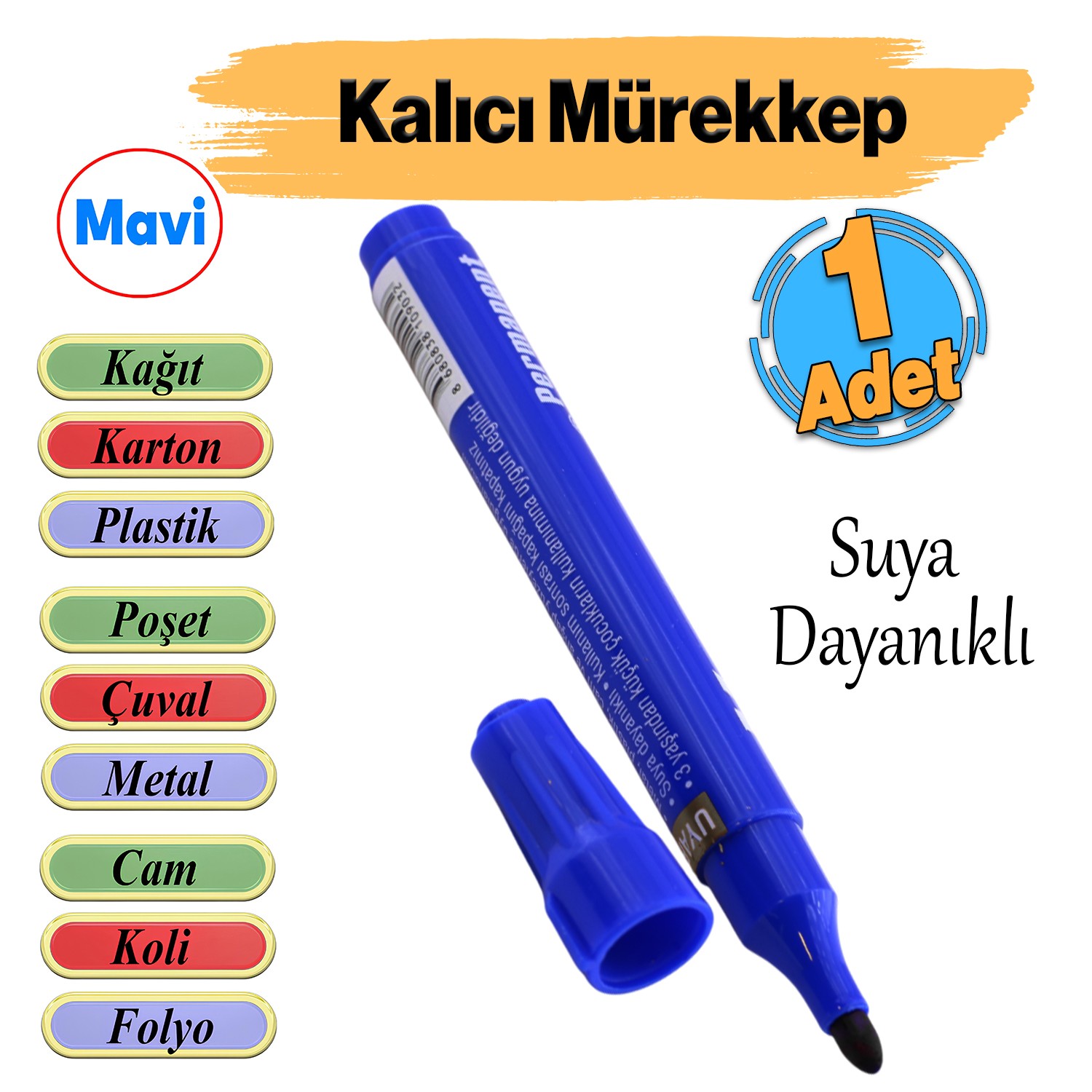 Kalıcı Çıkmaz Koli Kalemi Suya Dayanıklı İşaretleme Markalama Mavi Kalem Metal Cam Çuval Folyo